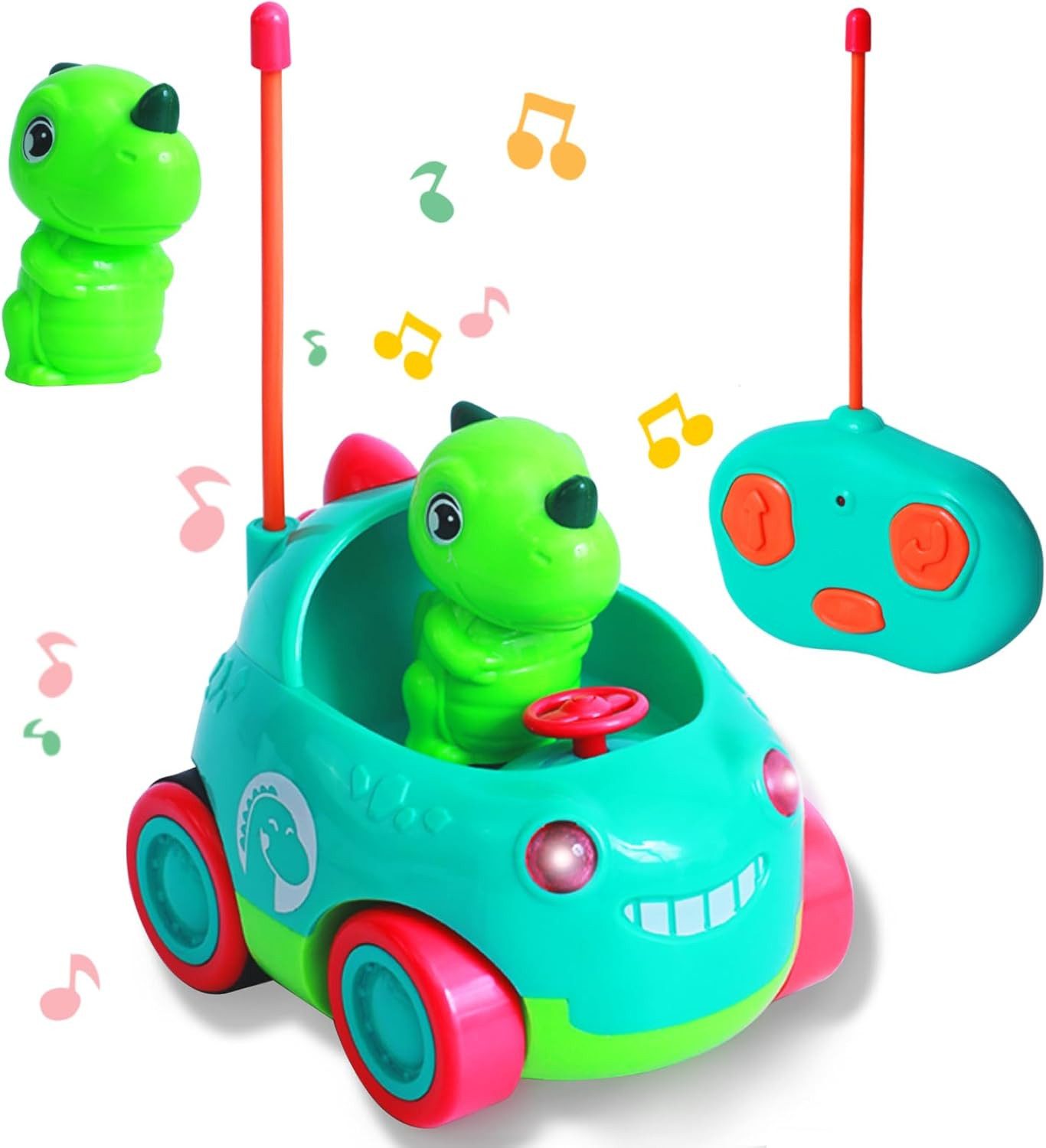 LaCute RC-Auto Ferngesteuertes Dinosaurier Auto 2.4GHz LED Musik Kinder 2-6 (Ferngesteuertes Dinosaurier Auto 2.4GHz LED Musik Kinder 2-6J, RC Dinosaurier Auto 2.4GHz LED Musik Grün Kinder 2-6 Jahre), Dinosaurier-Design Einfache Bedienung Störungsfreie 2.4 GHz Technik