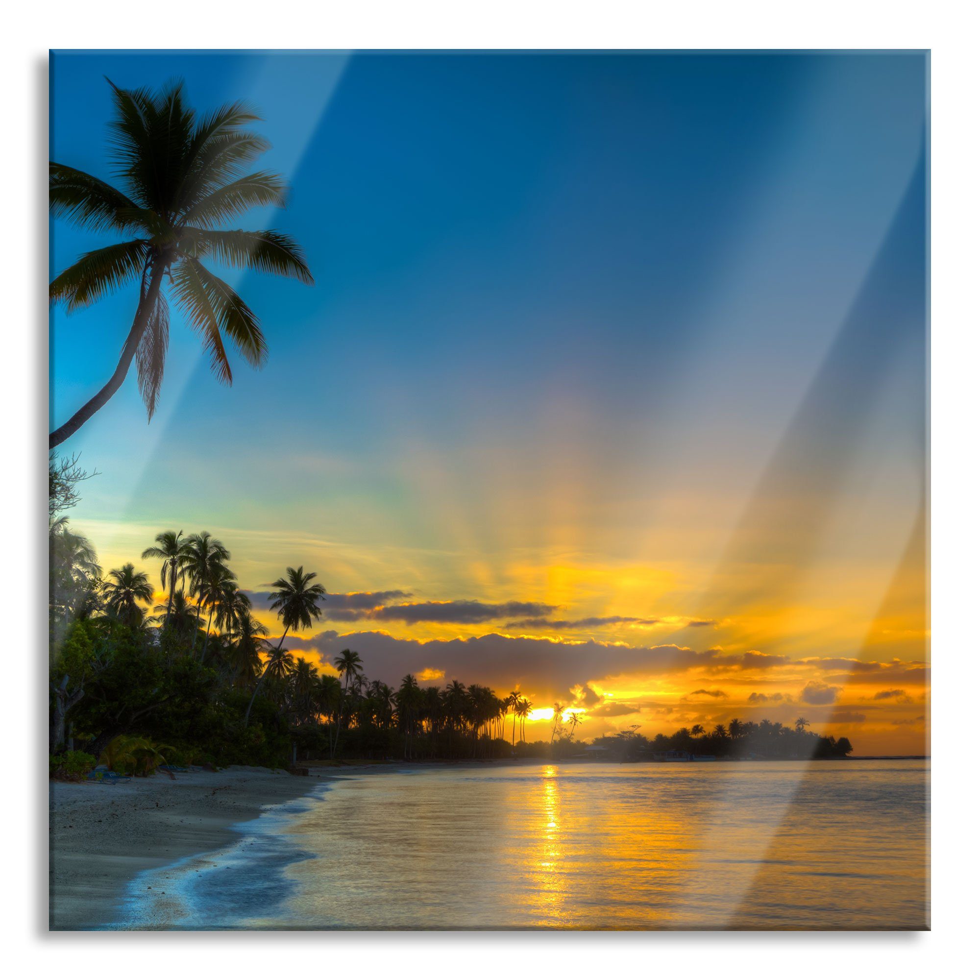 St), inkl. Palmen am am Strand, Strand Abstandshalter Echtglas, Pixxprint Glasbild Aufhängungen Glasbild Palmen und (1 aus