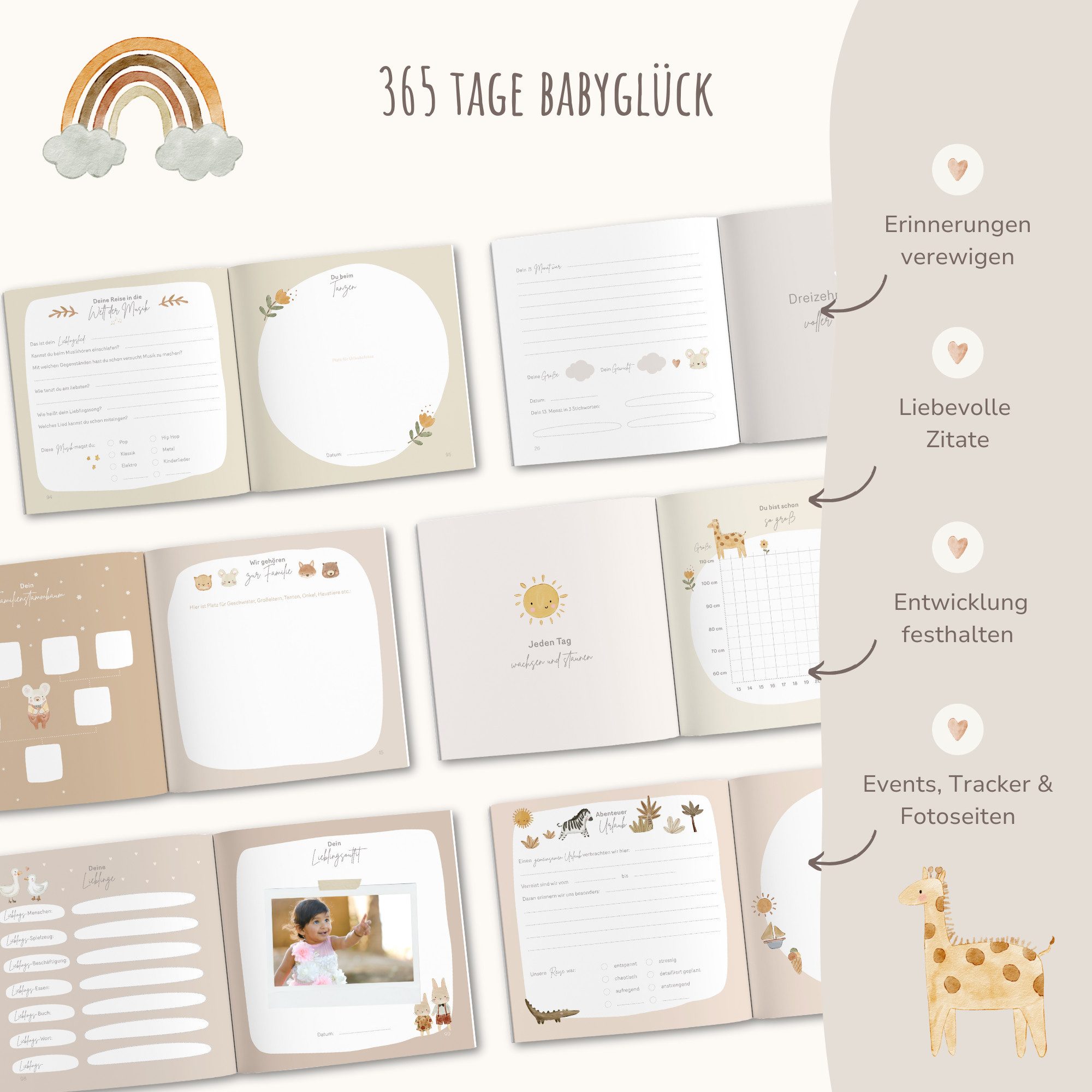 MeinBaby123® Tagebuch Dein 2tes Jahr - Erinnerungsbuch hochwertig vergoldet, Perfektes Geschenk zum ersten Geburtstag, Geschenkidee