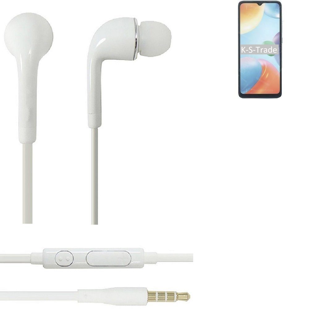 K-S-Trade für Xiaomi Redmi 10C In-Ear-Kopfhörer (Kopfhörer Headset mit Mikrofon u Lautstärkeregler weiß 3,5mm)