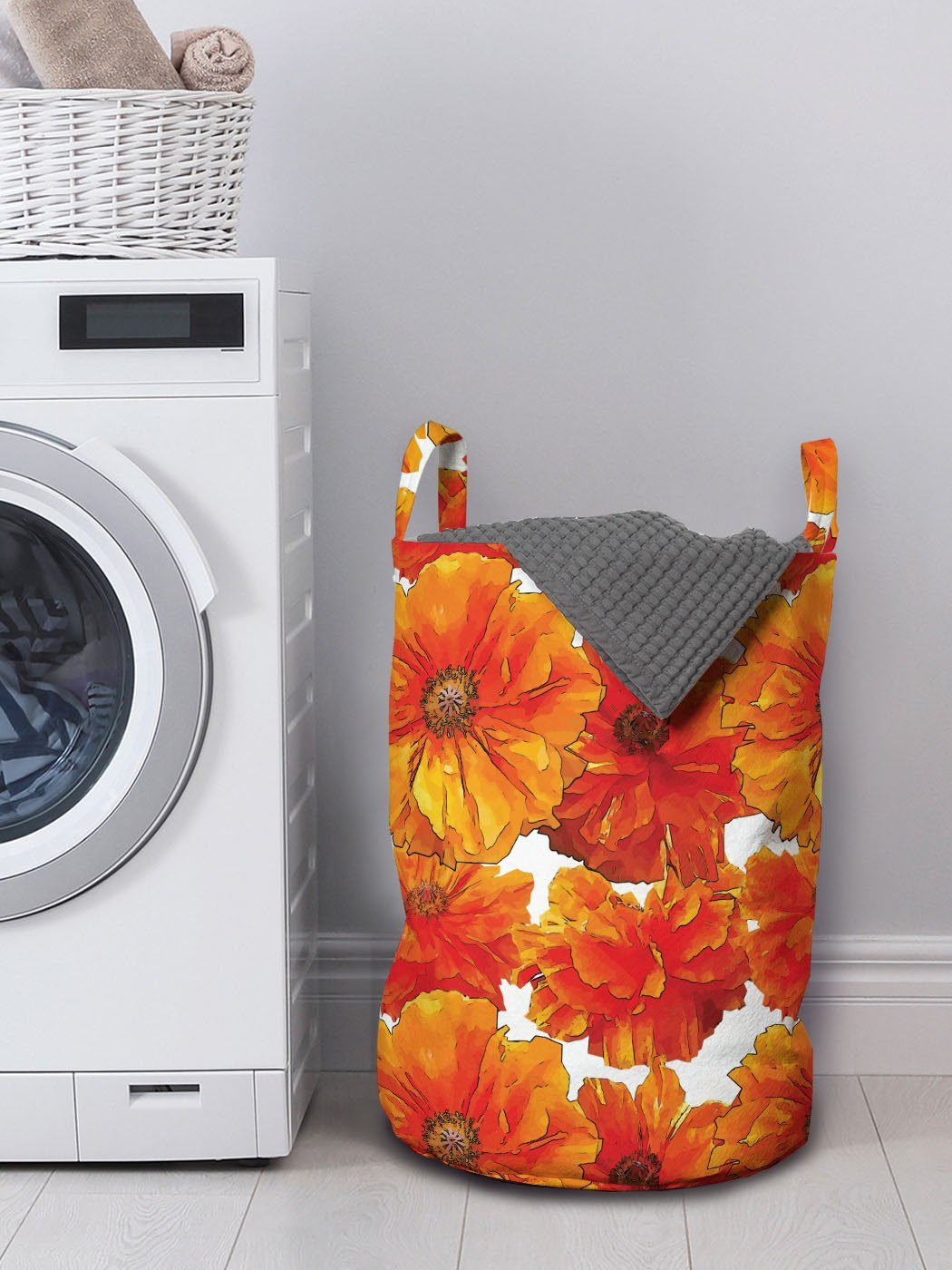 mit Wäschesäckchen Abakuhaus Handfarben-Stil-Blüten Kordelzugverschluss Mohn Griffen für Wäschekorb Waschsalons,