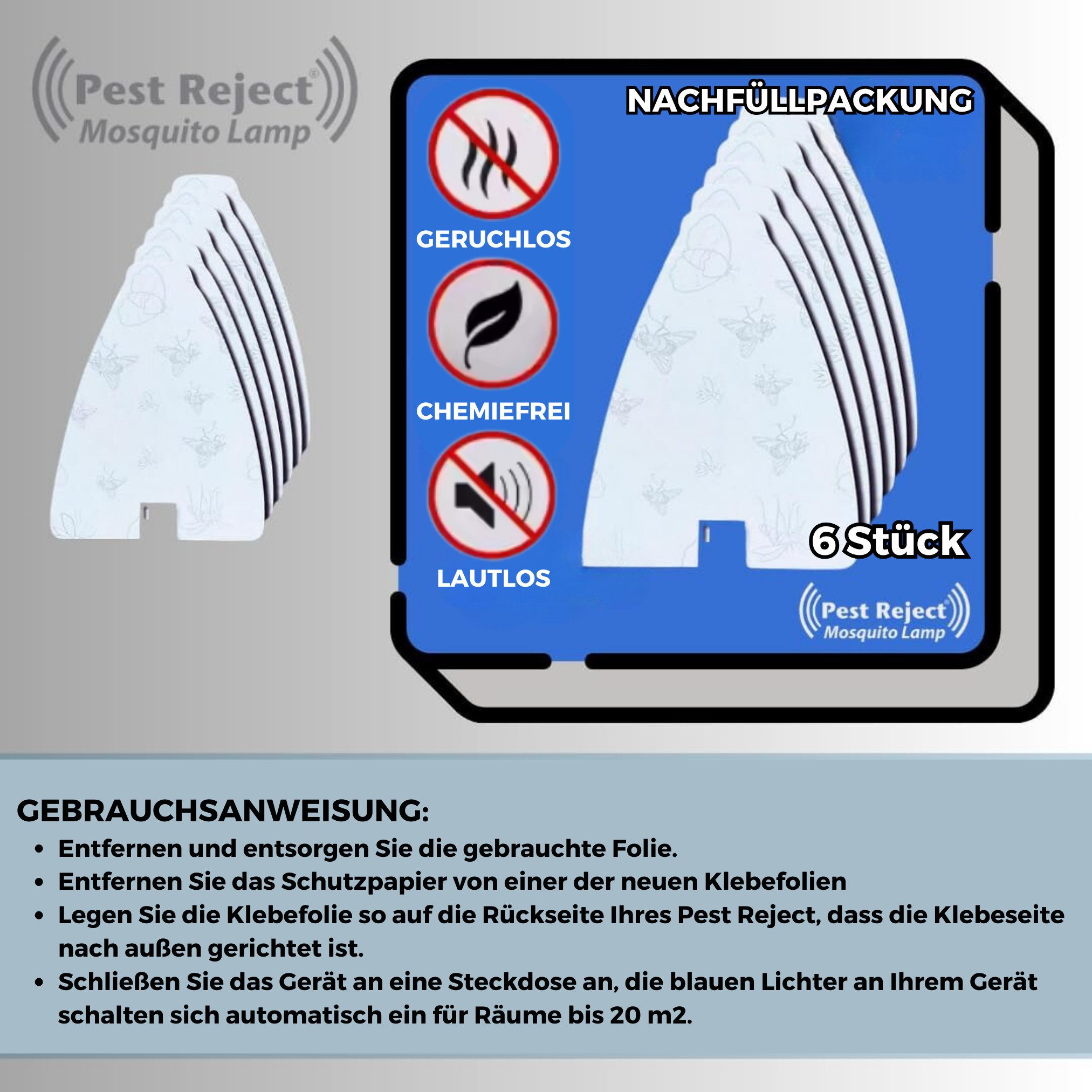 Pest Reject® Klebefalle Mosquito Lamp Ersatz Klebepads, 6 Klebpads - Nachfüllpackung für Insektenfalle – Bild 3 von 5