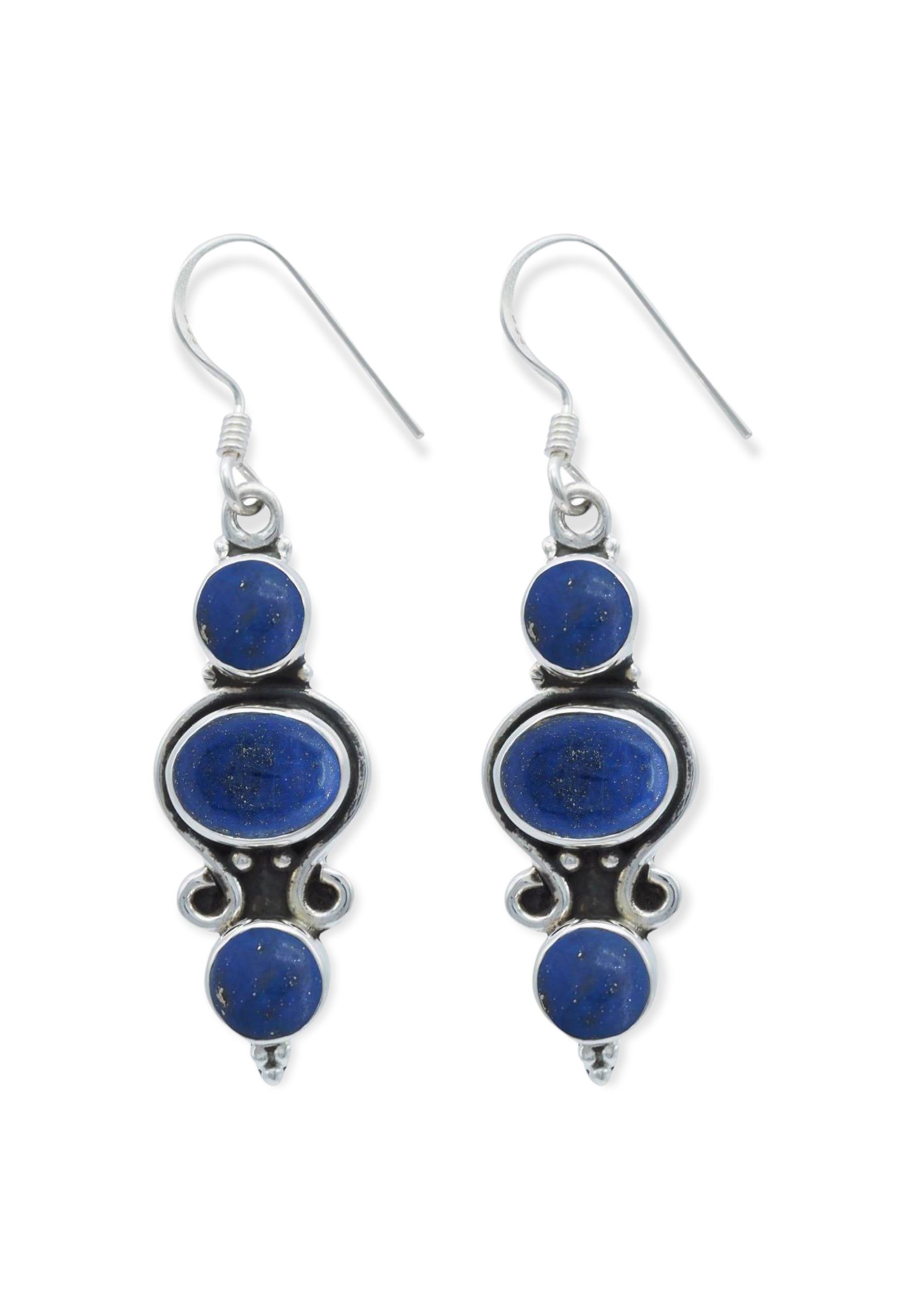 Paar mit Silber Ohrhänger Lapis 925er Lazuli mantraroma