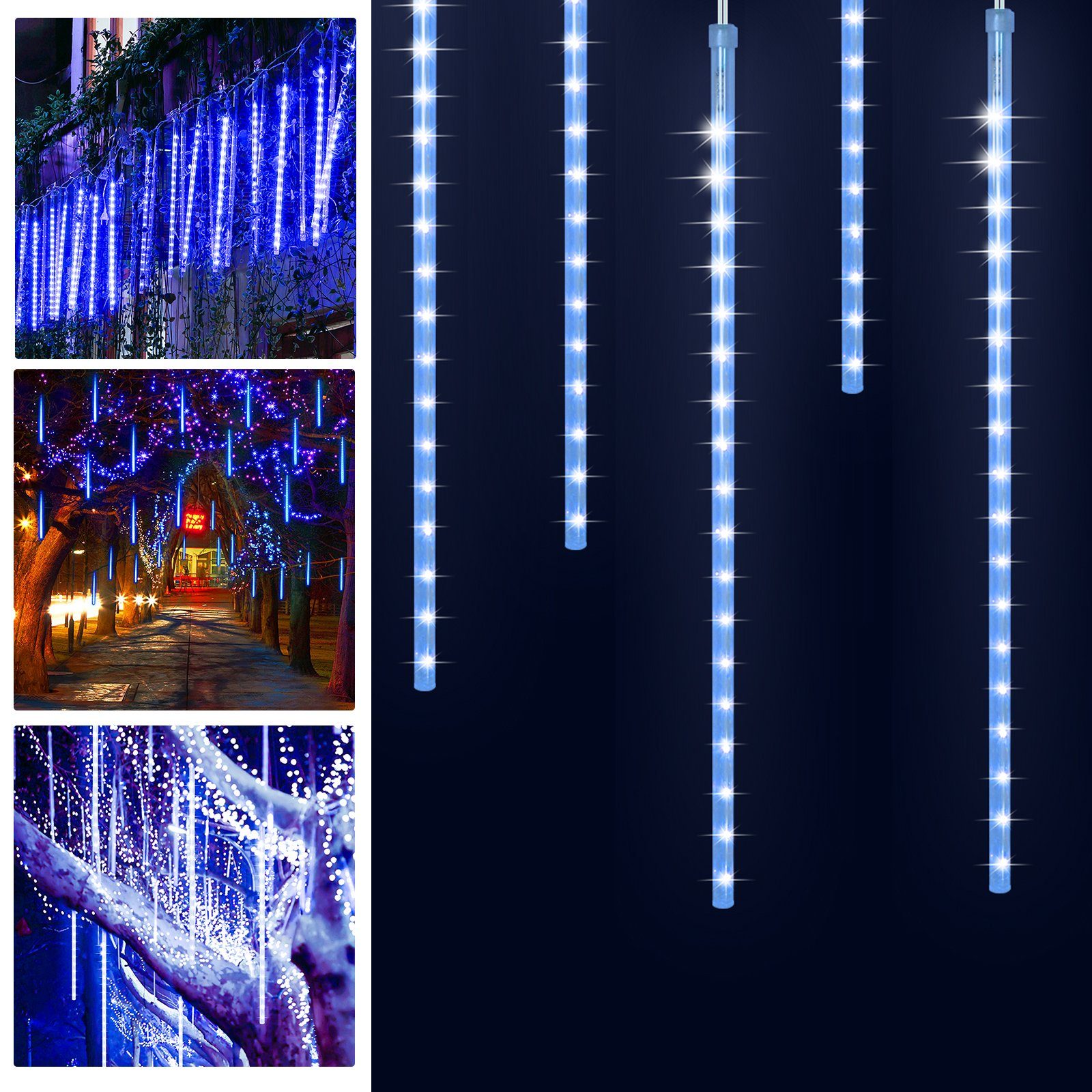 Clanmacy LED-Lichterkette »360 LED Meteorschauer Lichterkette IP44  Eiszapfen Außenbereich Blau lichternetz Weihnachten Dekoration«