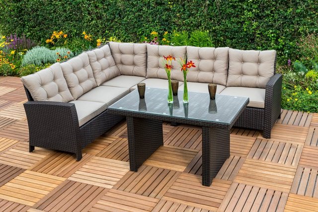 MERXX Loungeset Salerno, 16-tlg., 1 Eckbank, Tisch 120x70 cm, Polyrattan