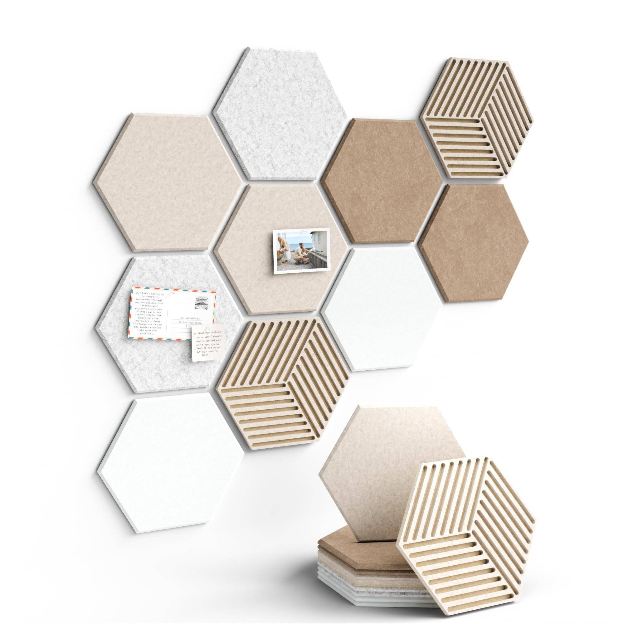 Agger Pinnwand Korktafel Memoboard Pinnwand Filz Pinnwand Sechseckig,10 Stück, Filz-Pinnwand-Set, inklusive 30 Reißzwecken und 50 Klebeetiketten.