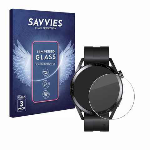 Savvies Panzerglas für Huawei Watch GT 3 (46 mm), Displayschutzglas, 3 Stück, Schutzglas Echtglas 9H Härte klar Anti-Fingerprint