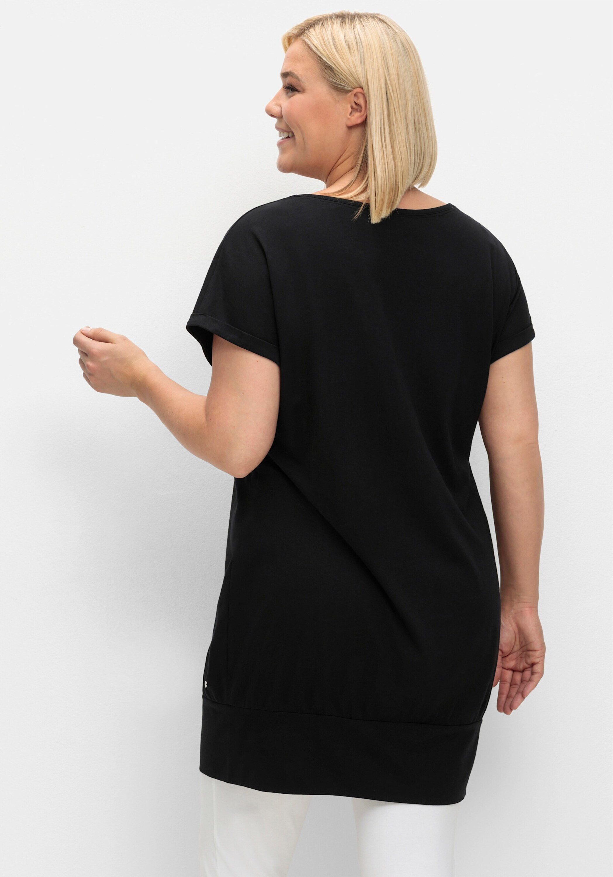 Sheego T-Shirt Longshirt Kurzarm mit breitem Saumbündchen günstig online kaufen