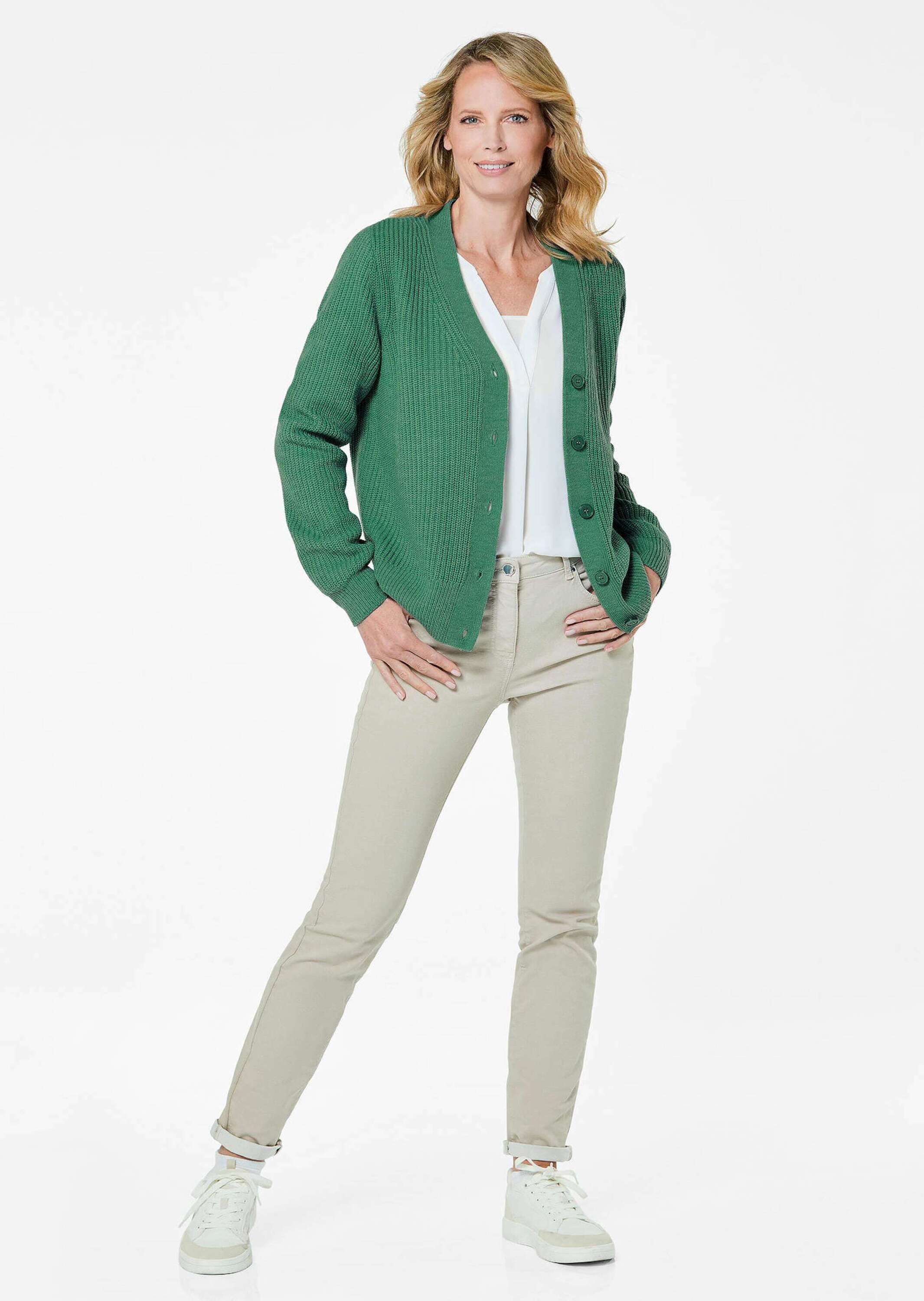 GOLDNER Strickjacke Elegante Strickjacke mit V-Ausschnitt Kurzjacke mit Rip günstig online kaufen