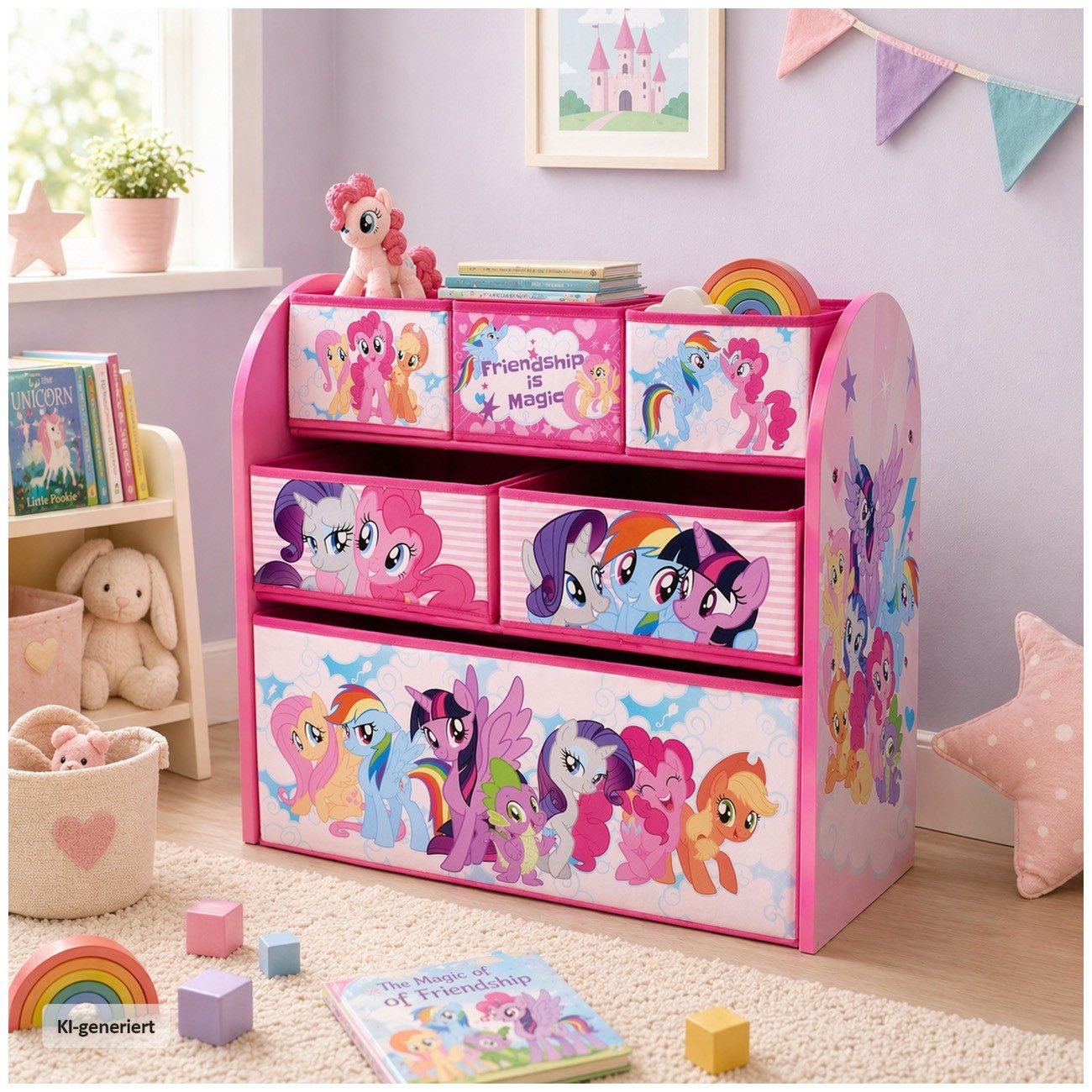 HTI-Living Kinderregal My Little Pony Kinderregal rosa mit Stoffboxen, Stück, Spielzeugkiste 6 Stoffboxen