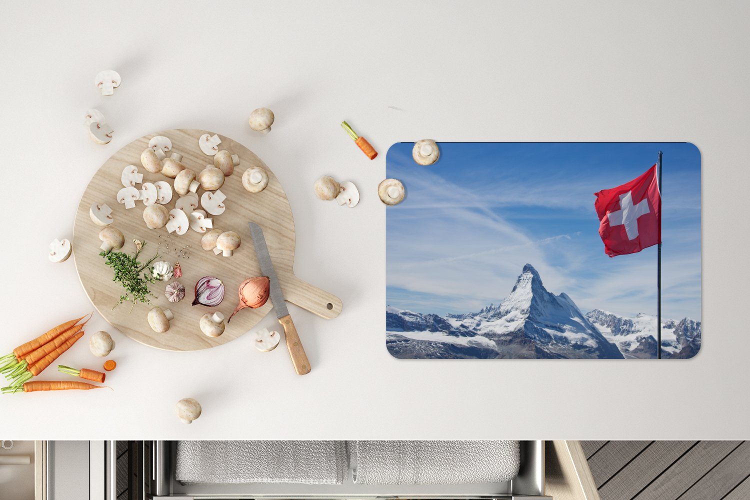 (6-St), Platzdecken, Schweiz, Platzset, in Matterhorn Flagge MuchoWow, Schweizer Tischmatten, der Schmutzabweisend Platzmatte, Platzset, am