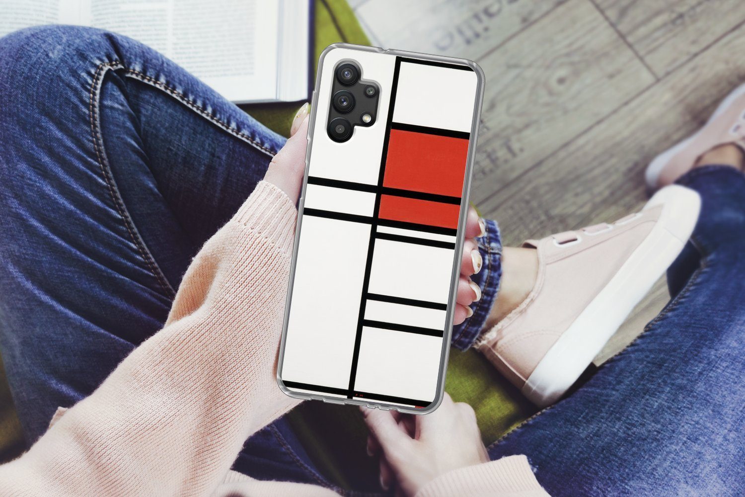 MuchoWow Handyhülle für Samsung Galaxy A32 5G Komposition mit Rot und Weiß - Piet Mondrian, Smartphone-Bumper, Print, Handy Schutzhülle Dünn