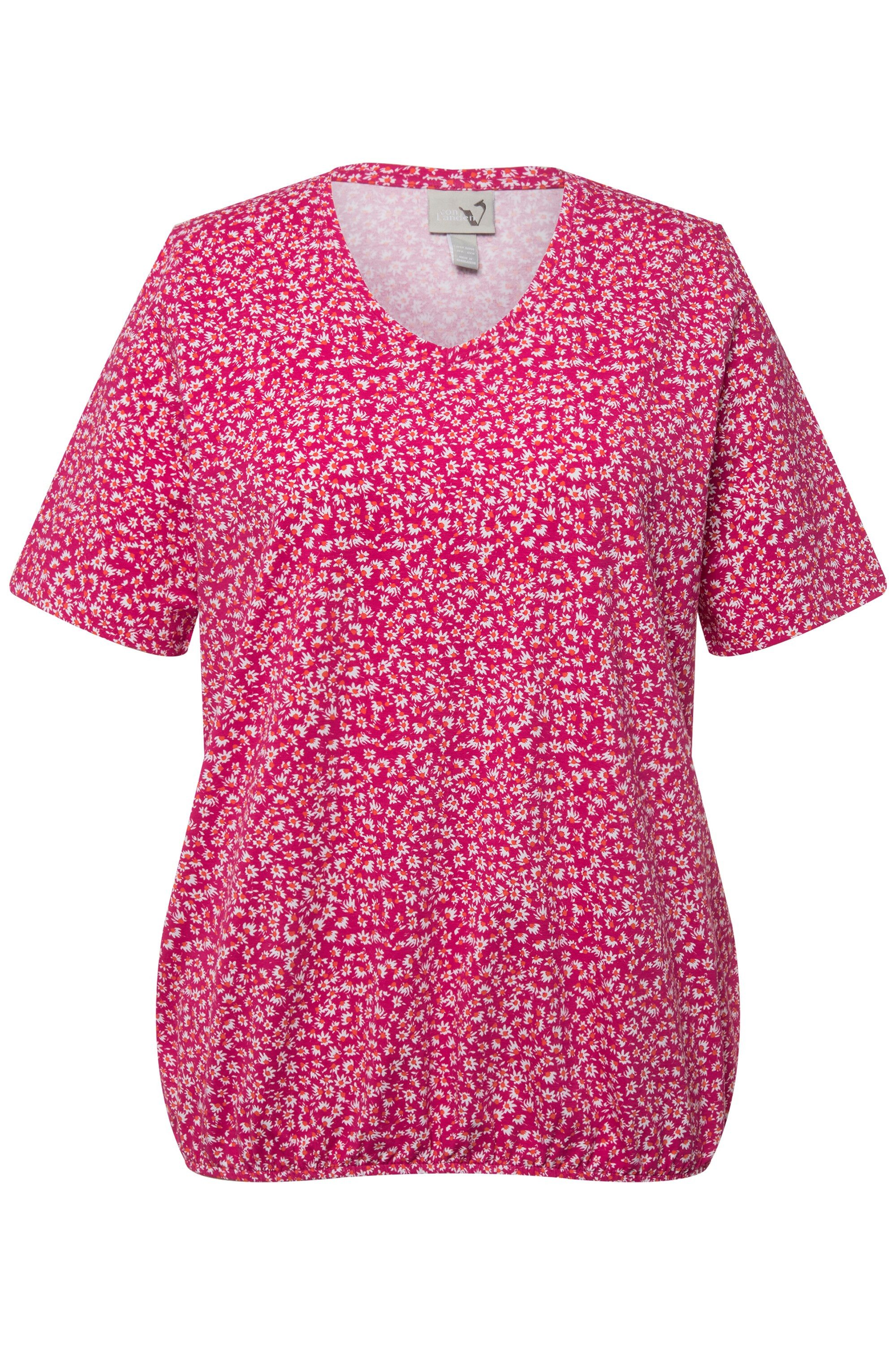 Ulla Popken T-Shirt T-Shirt Gummisaum V-Ausschnitt günstig online kaufen