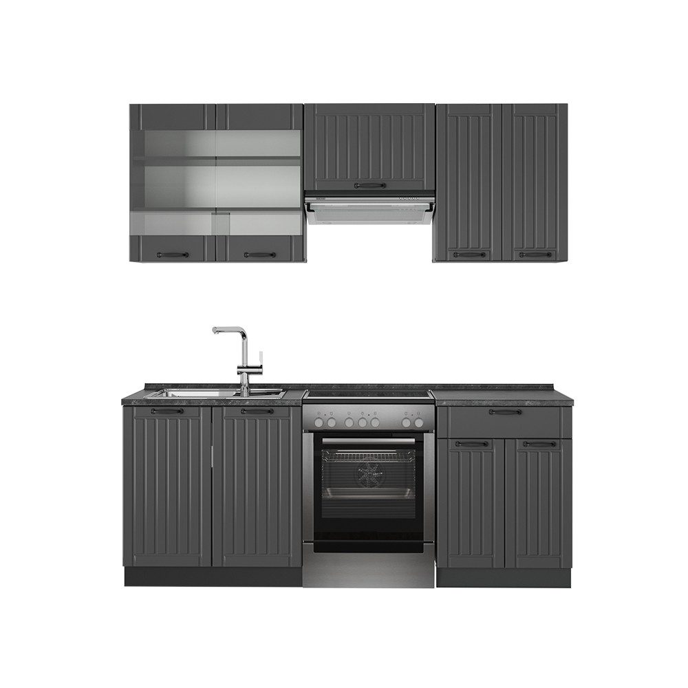 Vicco Кухніzeile Fame-Line, Dunkelgrau/Anthrazit, 200 cm ohne Arbeitsplatte