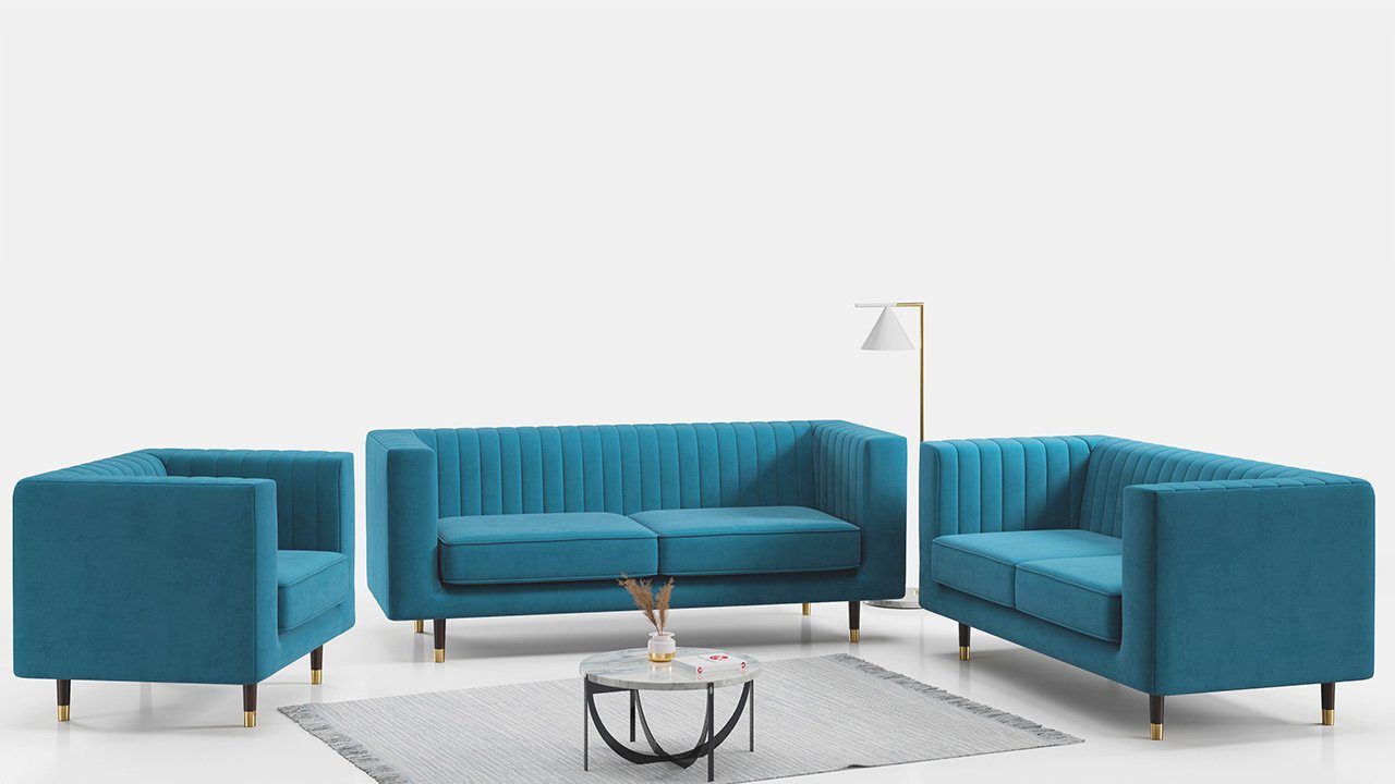 MKS MÖBEL Sofa ELMO 3 2 1, Möbelset mit hohen Beinen, im modischen Stil, Loungemöbel Hellblau Kronos