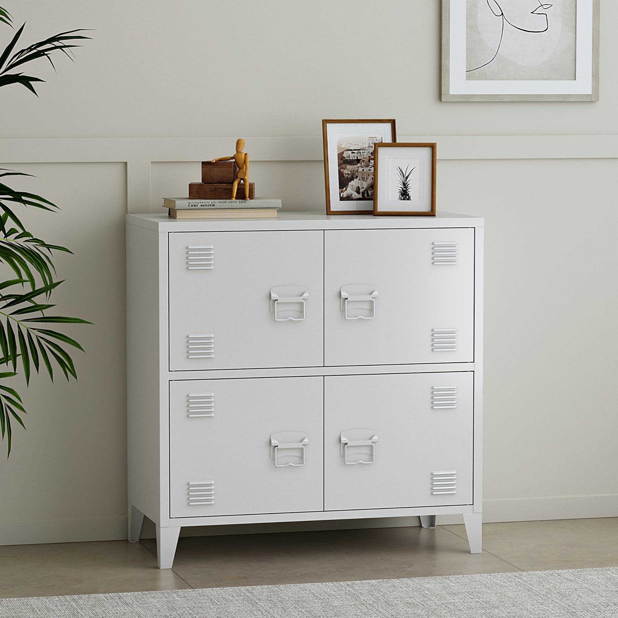en.casa Mehrzweckschrank »Hamina« Büroschrank mit 4 Türen 80x40x82 cm Weiß günstig online kaufen