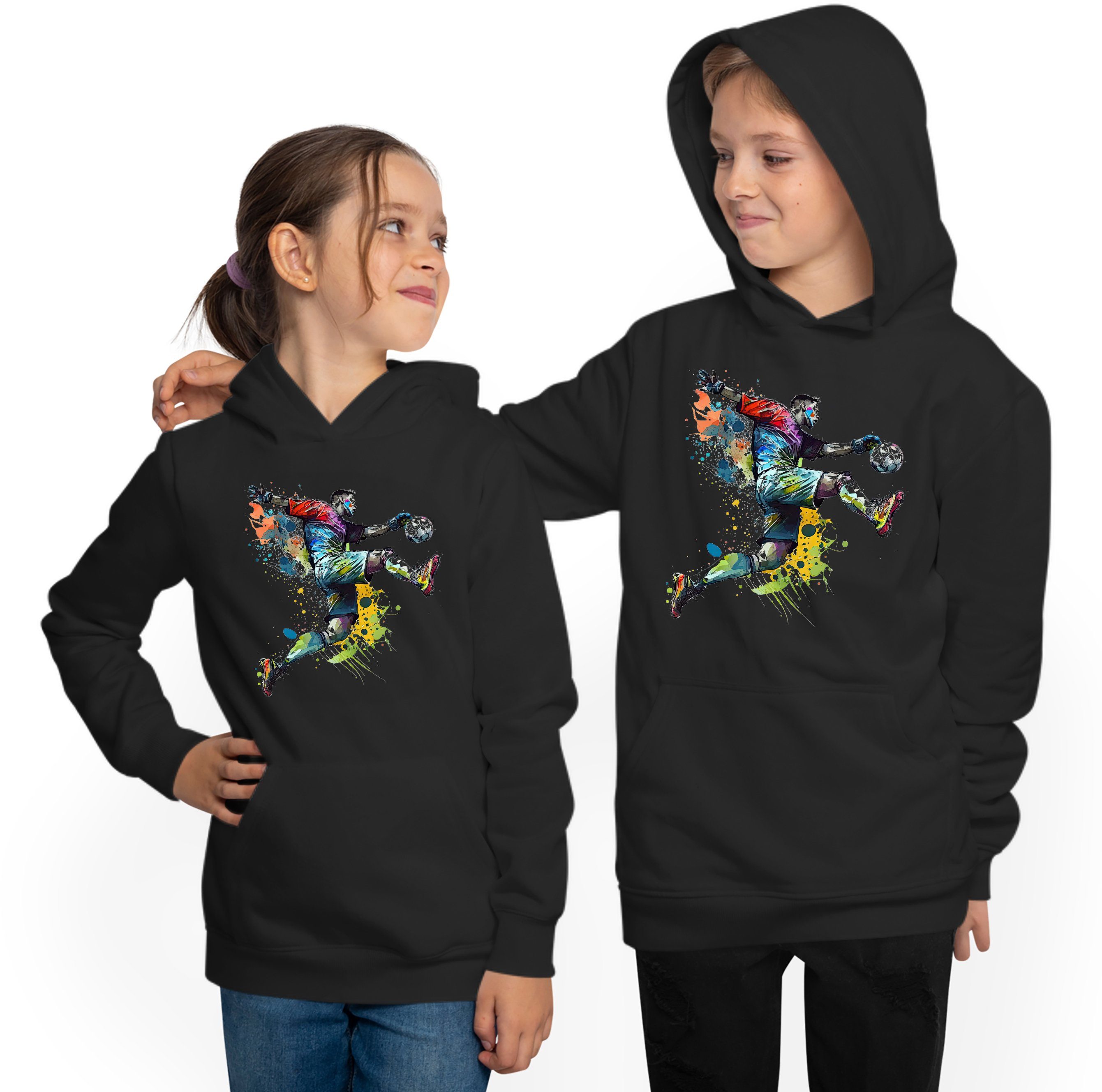 MyDesign24 Hoodie Kinder Kapuzen Sweatshirt - Fußball Hoodie Torwart in Ölfarben Kapuzensweater mit Aufdruck i476