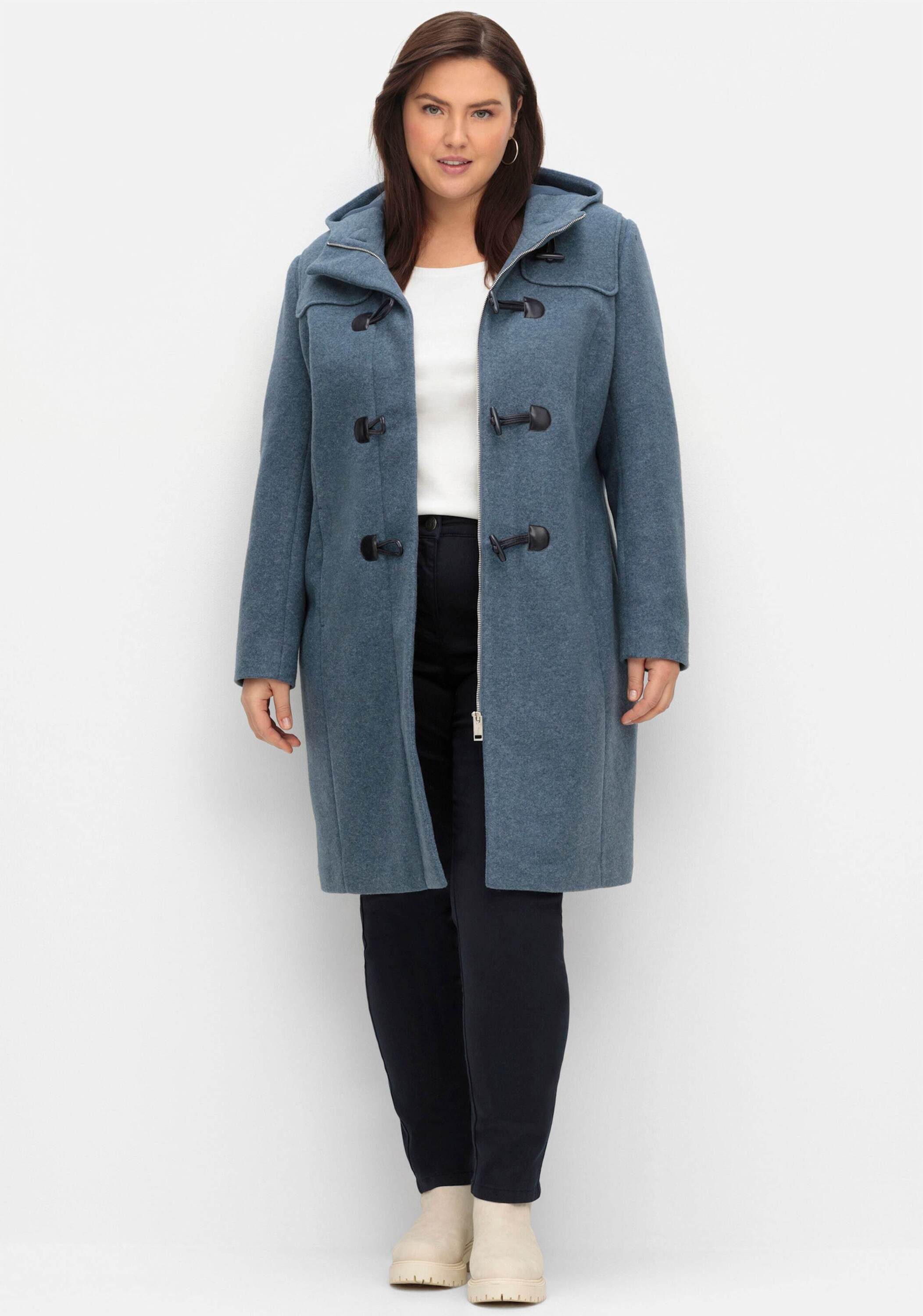 Sheego Langmantel Dufflecoat mit Wollanteil und Kapuze