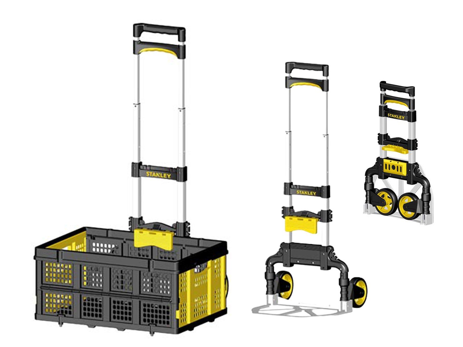 STANLEY Sackkarre, (Inklusive passender Klappbox bis 25kg Traglast), Transportkarre klappbar, Stapelkarre bis 60kg Traglast & Klappkiste