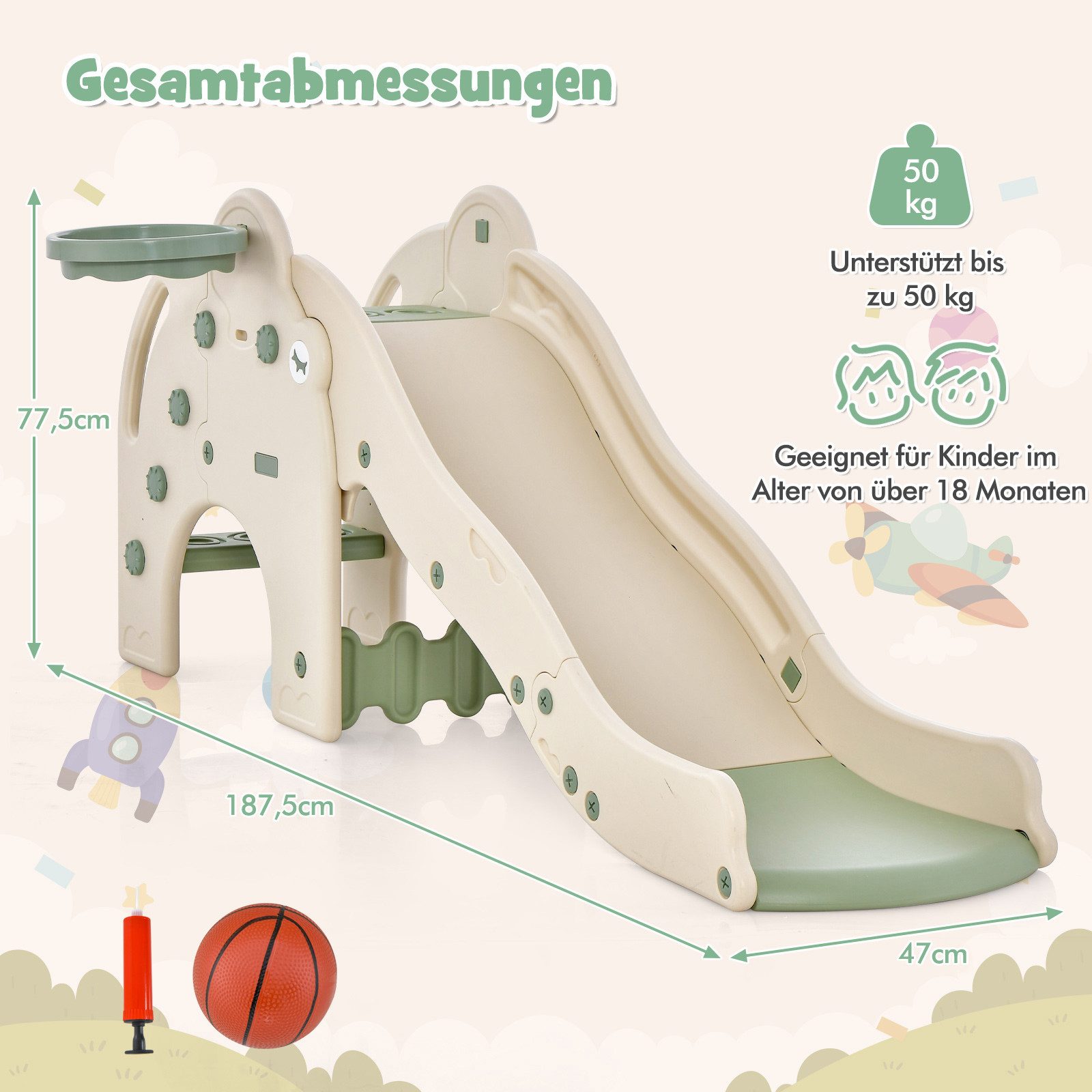 COSTWAY Rutsche, Kinderrutsche, Gartenrutsche, mit Basketballkorb günstig online kaufen