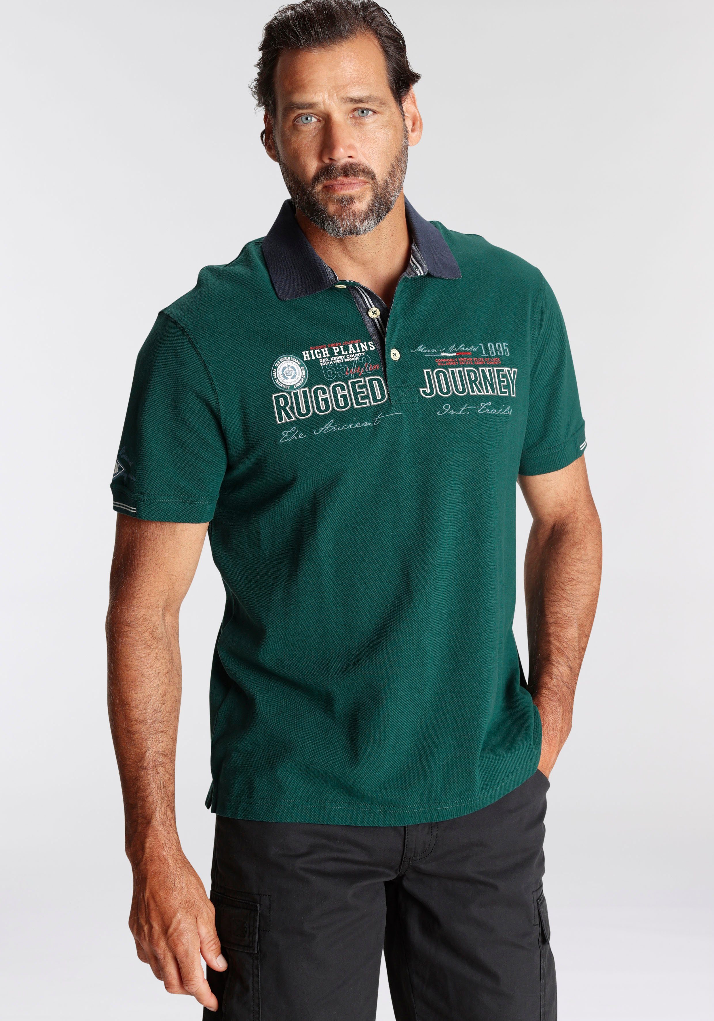 Man's World Poloshirt mit modischem Brustprint/Stickerei