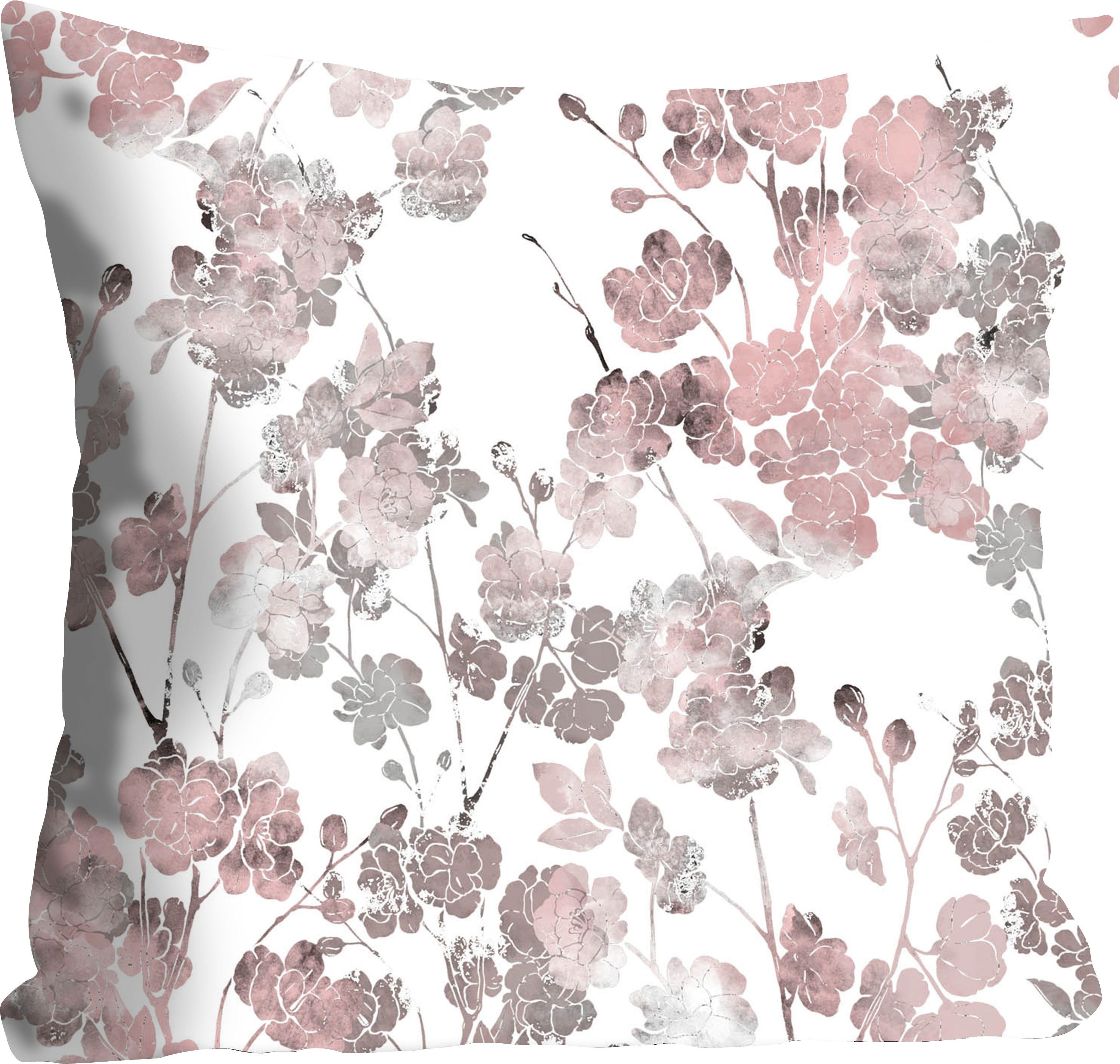queence Dekokissen Christoph, pastellfarbenen Füllung, 1 weiß/lila Stück Blumen, mit Kissenhülle ohne