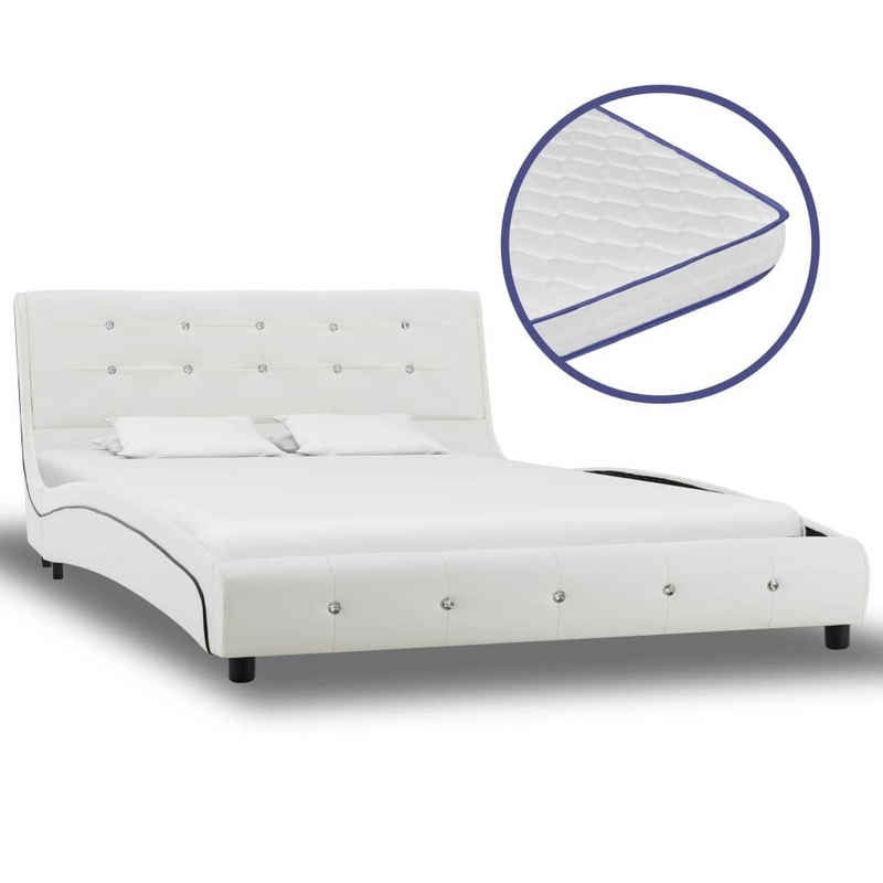 vidaXL Bett Bett mit Memory-Schaum-Matratze Weiß Kunstleder 120×200cm