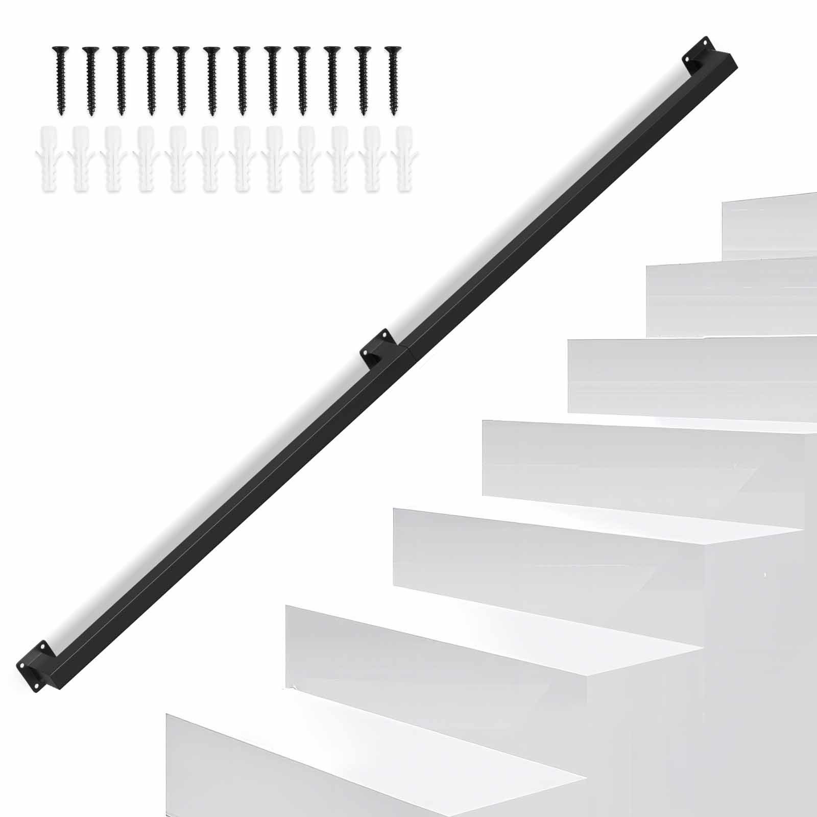 Clanmacy Treppengeländer 150 cm Schwarz, aus Eisen, 30 x 30 mm, zweiteilig, für Treppe und Flur