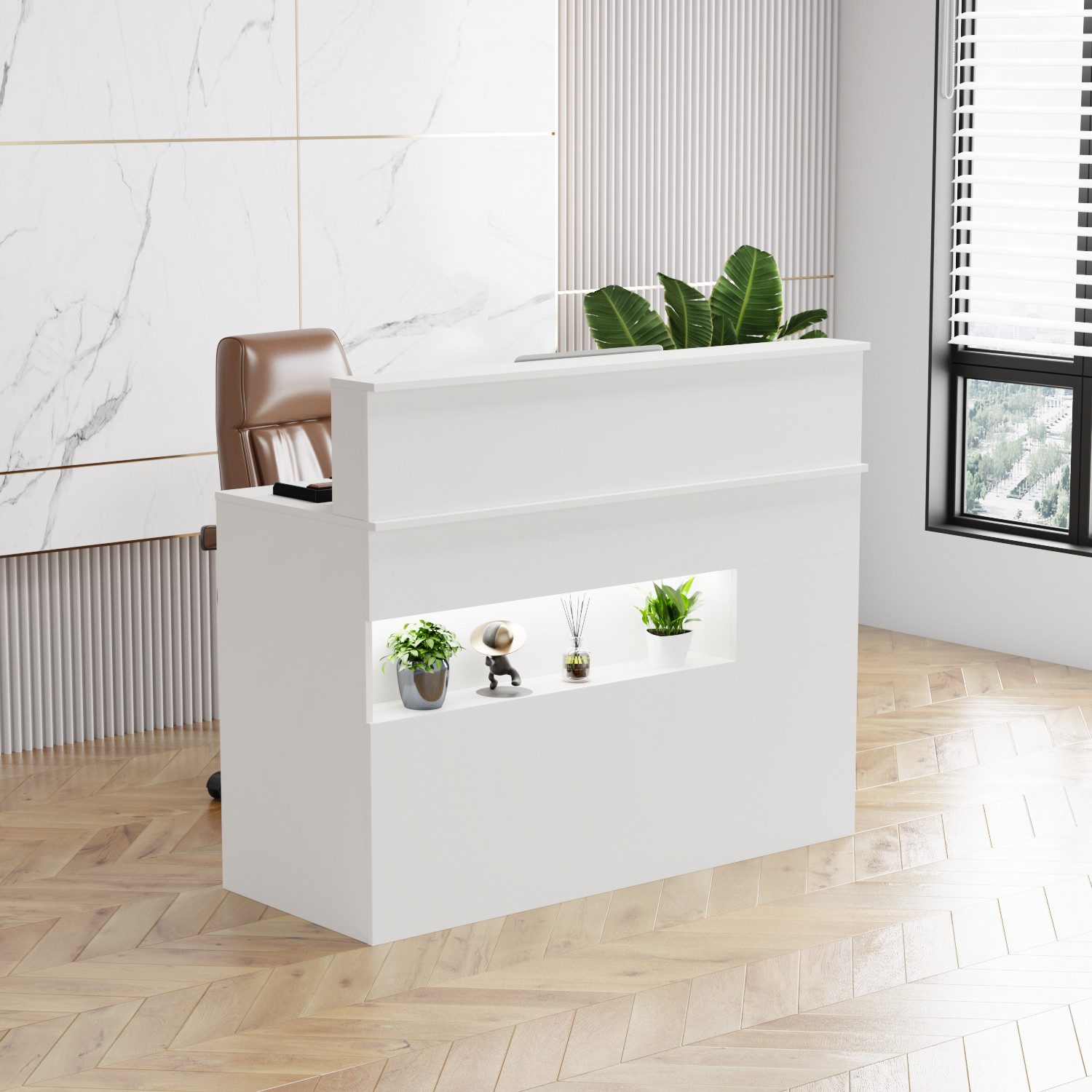 FUFU&GAGA Empfangstheke Empfangstheke mit LED-Beleuchtung, Weiß, MDF, in 3 günstig online kaufen