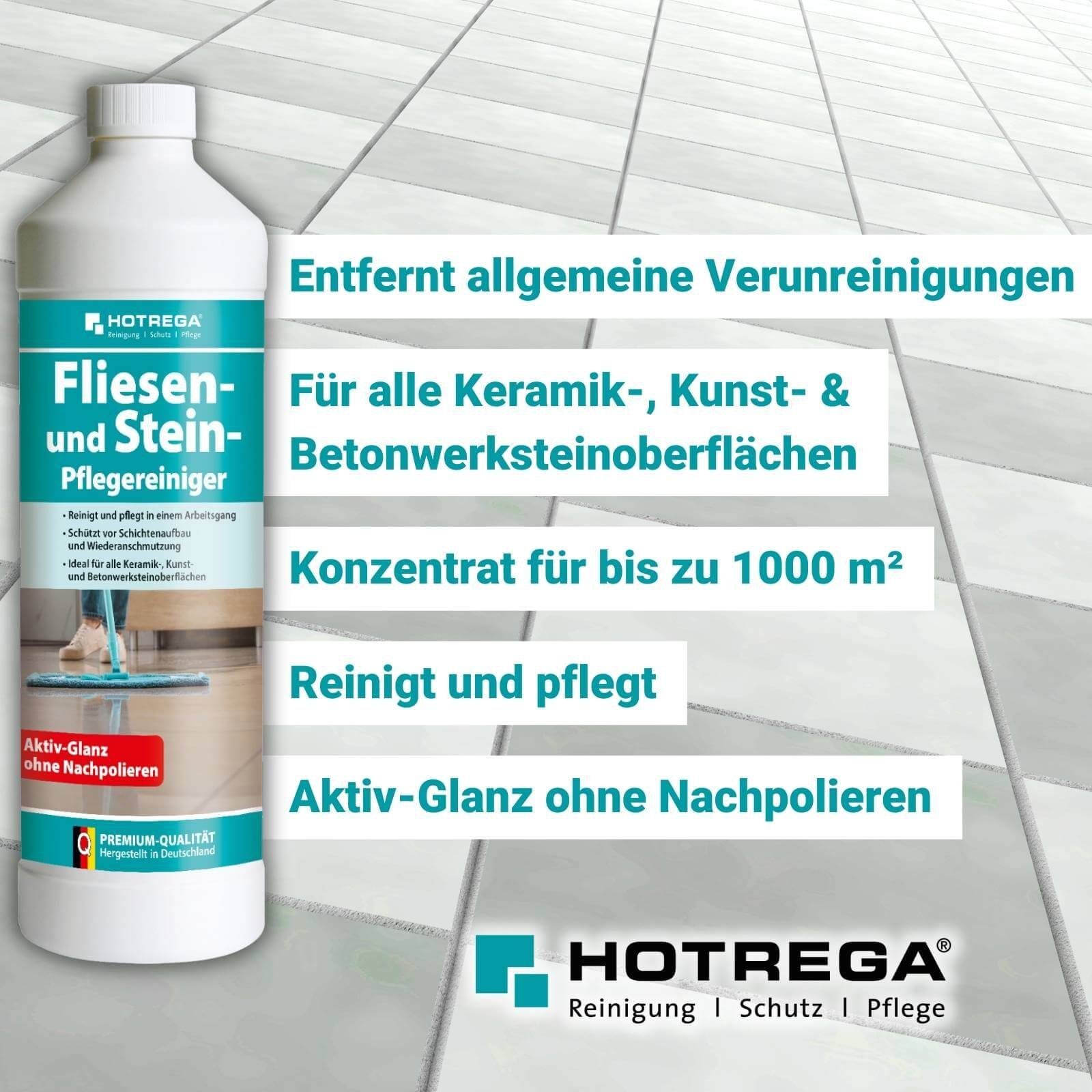 Konzentrat Reiniger Microfasermop HOTREGA® Reinigungskonzentrat Steinpflege Fliesen + 1L Bodenpflege