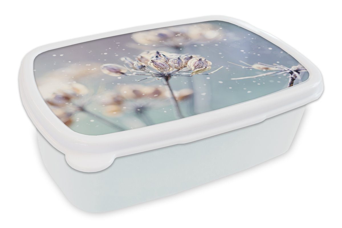 MuchoWow Lunchbox Blumen - Schnee - Eis - Winter - Botanisch, Kunststoff, (2-tlg), Brotbox für Kinder und Erwachsene, Brotdose, für Jungs und Mädchen weiß