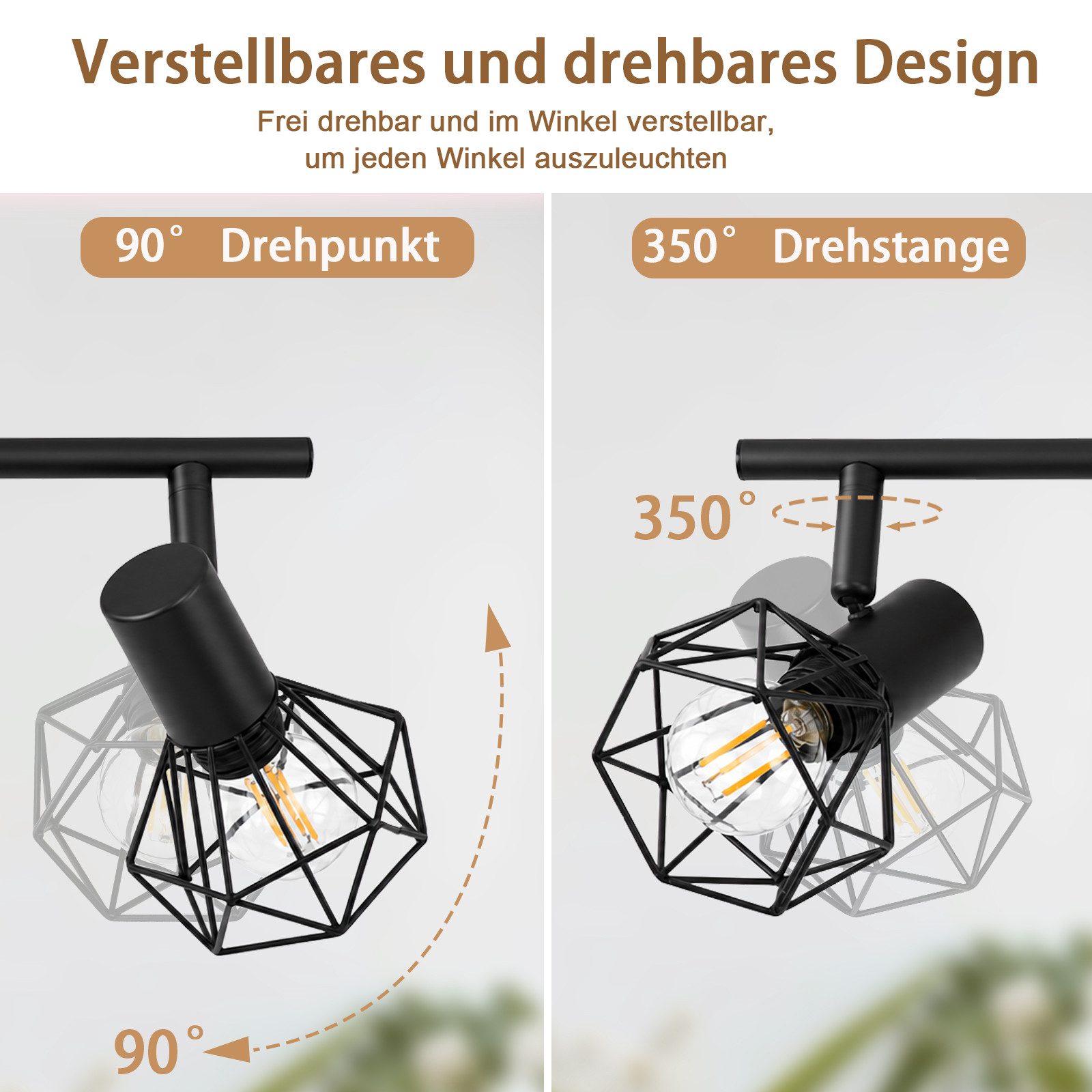Nettlife Deckenstrahler Retro schwarz 1/2/3/4flammig Holz E14 industrieller Vintage Deckenspot, ohne Leuchtmittel, für Flur Küche Wohnzimmer Retro Deckenleuchte – Bild 5 von 5
