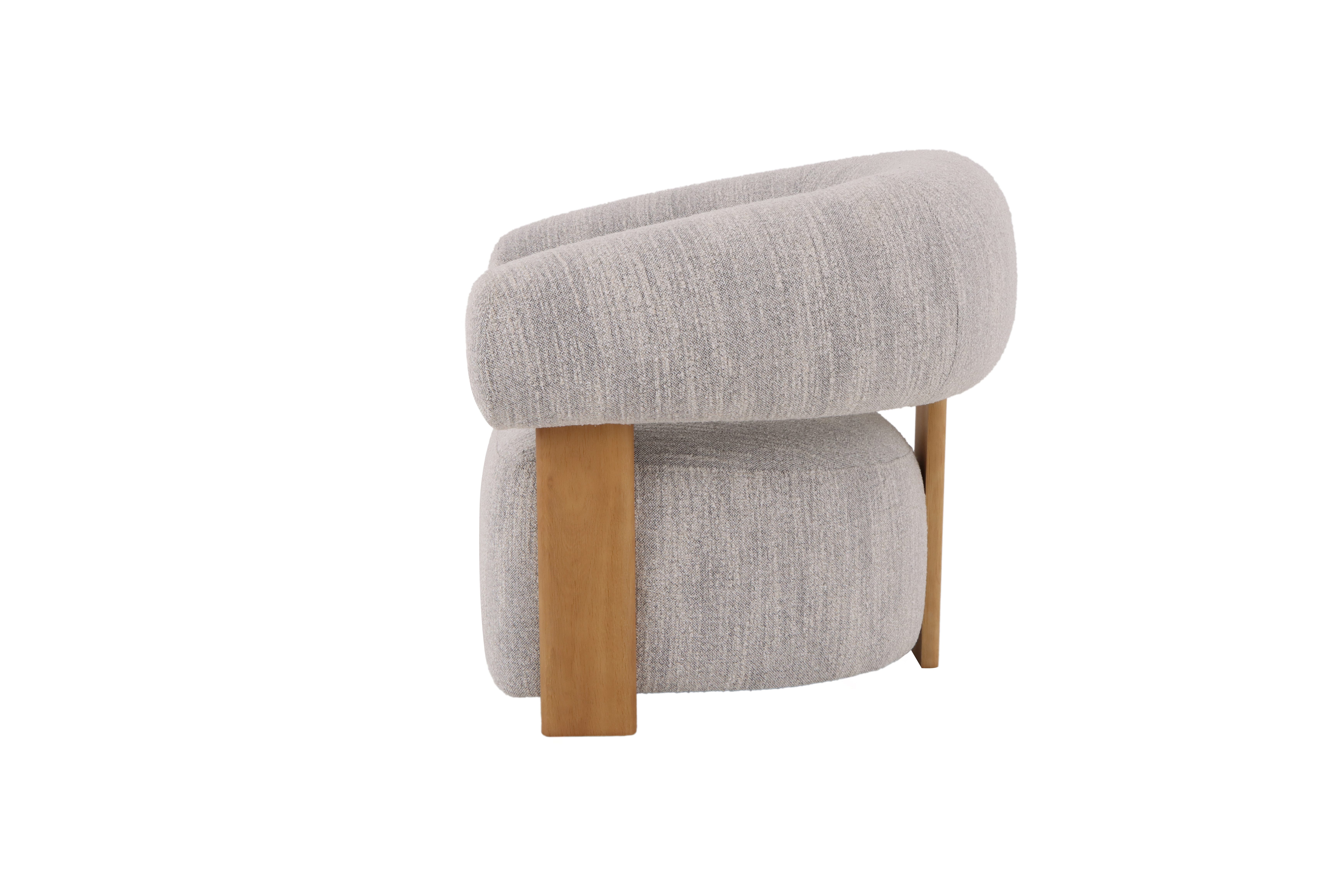 Woodek Design Sessel Nature, mit hellgrauem Leigh-Stoff, seidenmatte Eichenfüße, (flexibel platzierbar, 1-St., Weiche Polsterung), Massiver Eichenrahmen mit seidenmatten Füßen