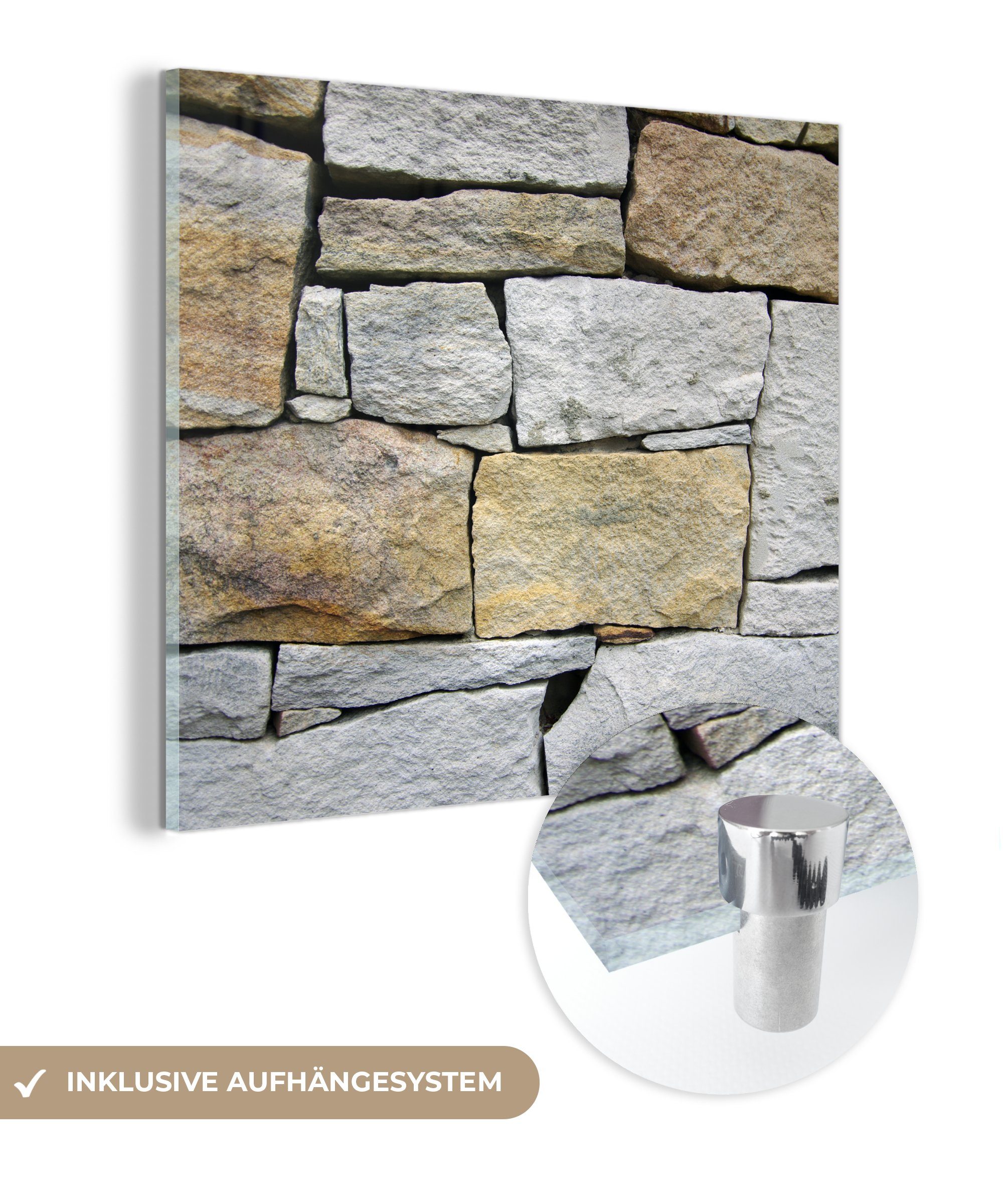 MuchoWow Acrylglasbild Steinmauer ohne Zement, (1 St), Glasbilder - Bilder auf Glas Wandbild - Foto auf Glas - Wanddekoration