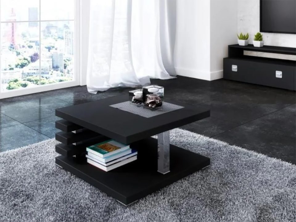 Beautysofa Couchtisch KYOTO 60×60 – Modernes Design mit praktischer Ablage (mattschwarz, Höhe: 31 cm), Breite: 60 cm