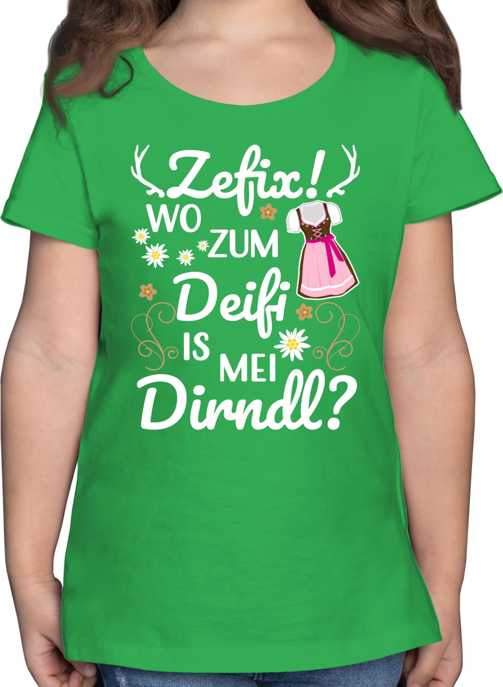 Shirtracer T-Shirt Wo zum Deifi is mei Dirndl Mode für Oktoberfest Kinder Outfit 3 Grün