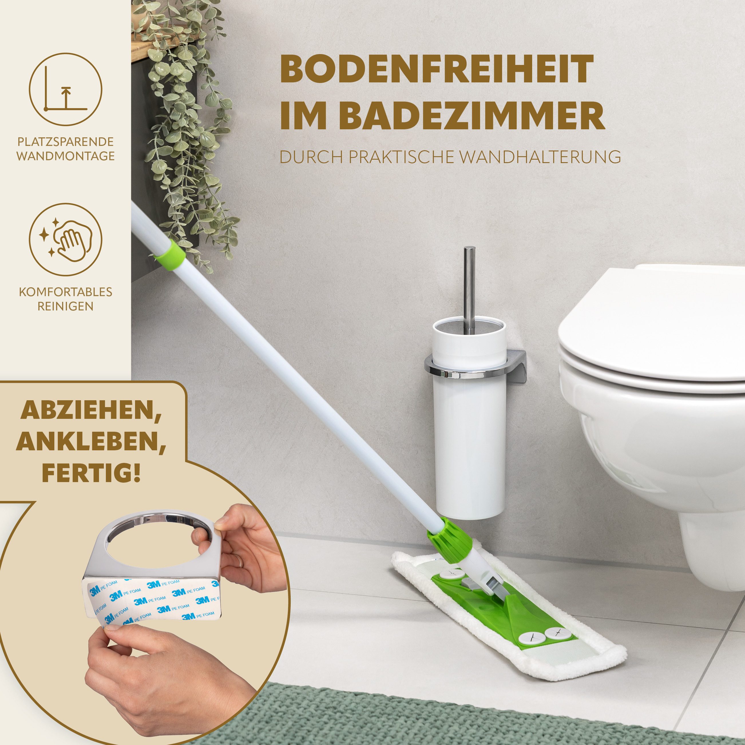 bremermann Wandhalterung Wandhalterung zum Kleben oder Bohren für SAVONA-WC-Bürste, verchromt, (1-tlg) – Bild 3 von 5