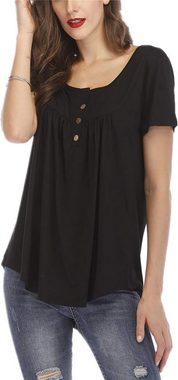 BlauWave Hemdbluse Einfarbige Damen-Blusen, kurzärmelig, Rundhalsausschnitt, (1-tlg., Knopf) Pullover für Damen