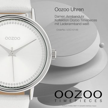 OOZOO Quarzuhr Oozoo Damen Armbanduhr OOZOO Timepieces, Damenuhr rund, groß (ca. 42mm), Lederarmband weiß, Fashion