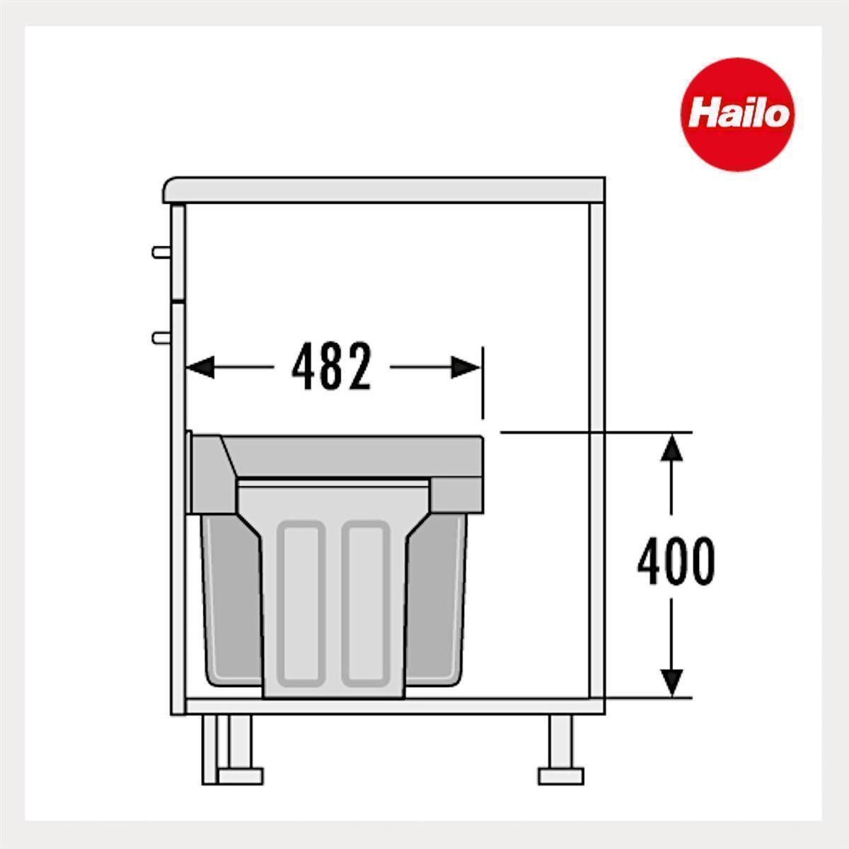 Hailo Einbaumülleimer Hailo Tandem Abfallsammler 2x15 L Vollauszug ab 30 cm, für Schrankbreite ab 300 mm mit Drehtür – Bild 4 von 5