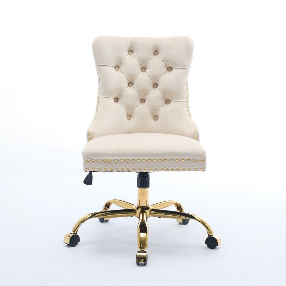 BBWL Polsterstuhl Bürostuhl Samt gepolstert ergonomisch drehbar höhenverstellbar, mit goldenem Metallgestell luxuriös stabil komfortabel – Bild 2 von 5