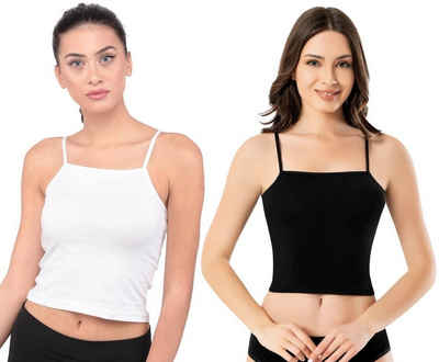 Selef Creation Crop-Top 2er Set Tank Top Komfort Crop Bauchfrei Camisole Ärmellos Unterhemd (2er-Pack)