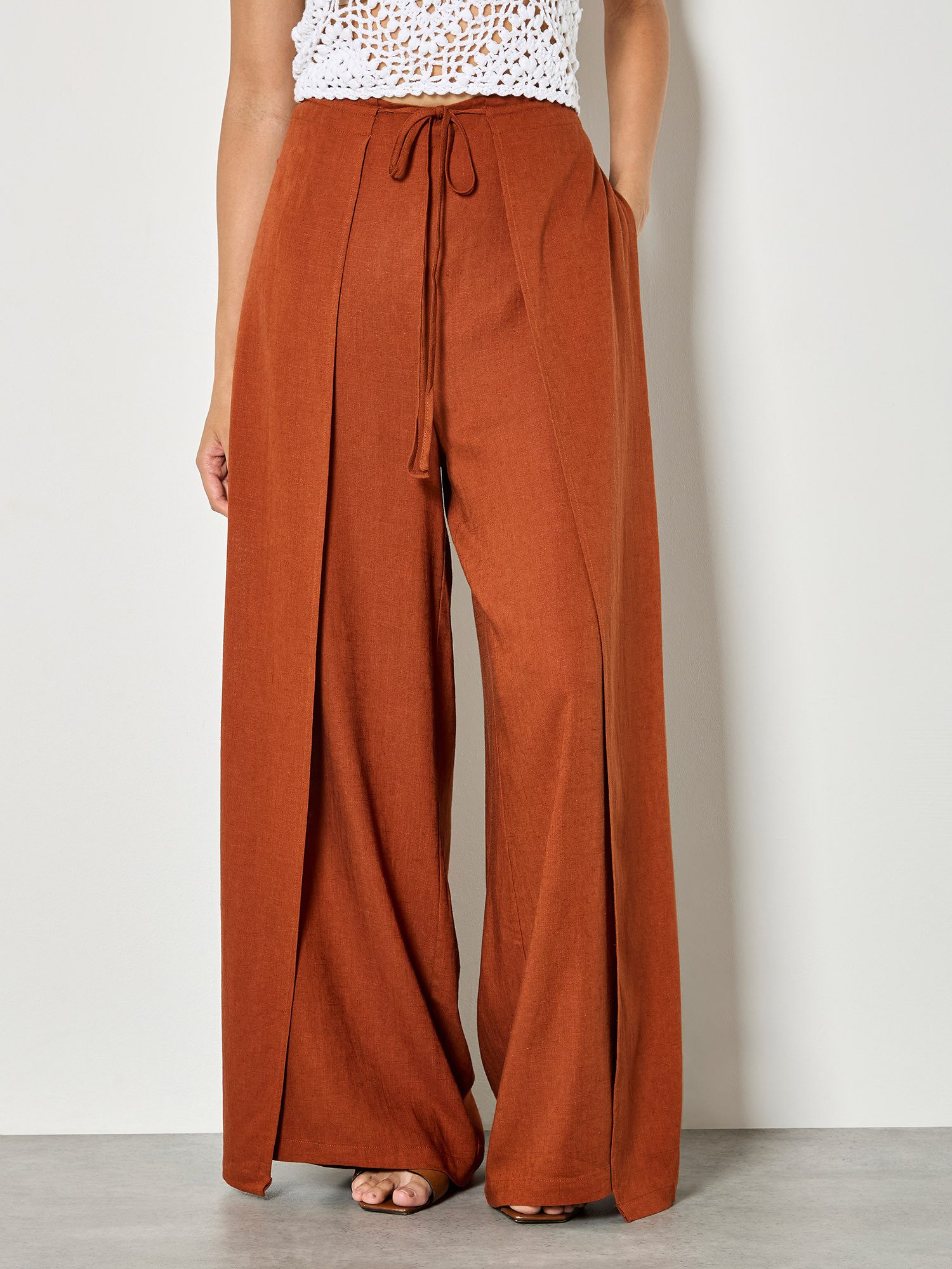Apricot Palazzohose Wickelhose aus Leinenmischung mit weitem Bein