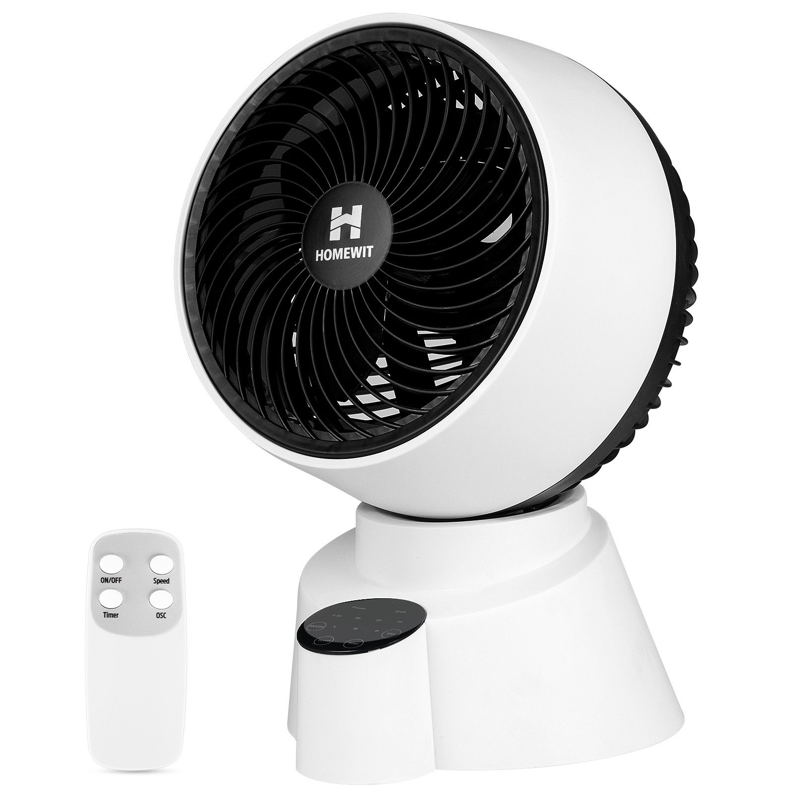 Homewit Tischventilator Leise Ventilator 3D Luftzirkulations, 35W, Mit Fernbedienung, Tastbildschirm und Kinderschutzschloss