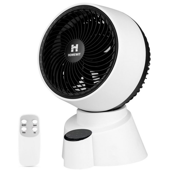Homewit Tischventilator Leise Ventilator 3D Luftzirkulations 35W Mit Fernbedienung Tastbildschirm und Kinderschutzschloss