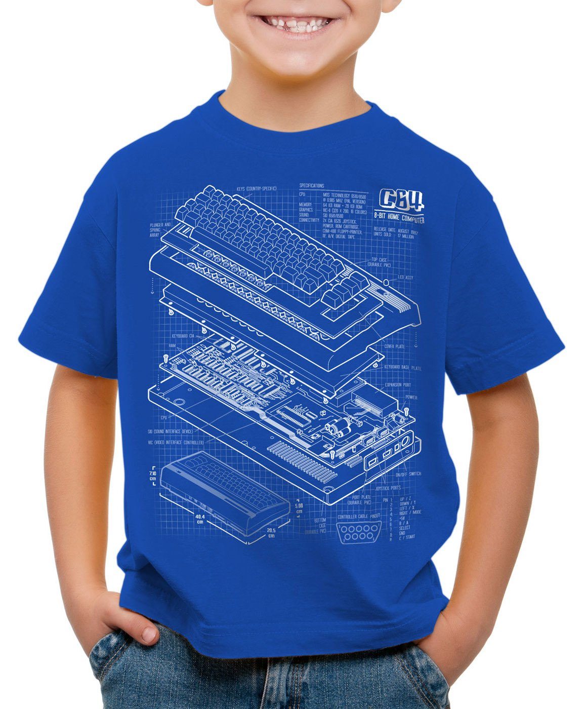Print-Shirt classic T-Shirt Kinder C64 gamer style3 blau Heimcomputer