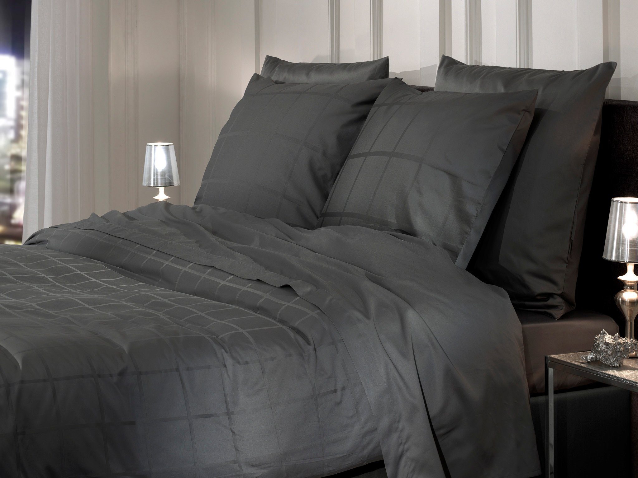 Heckett and Lane Bettwäsche Heckett +Lane Satin Bettwäsche 135x200 Diamante Classic Anthrazite, Mako-Satin, 2 teilig