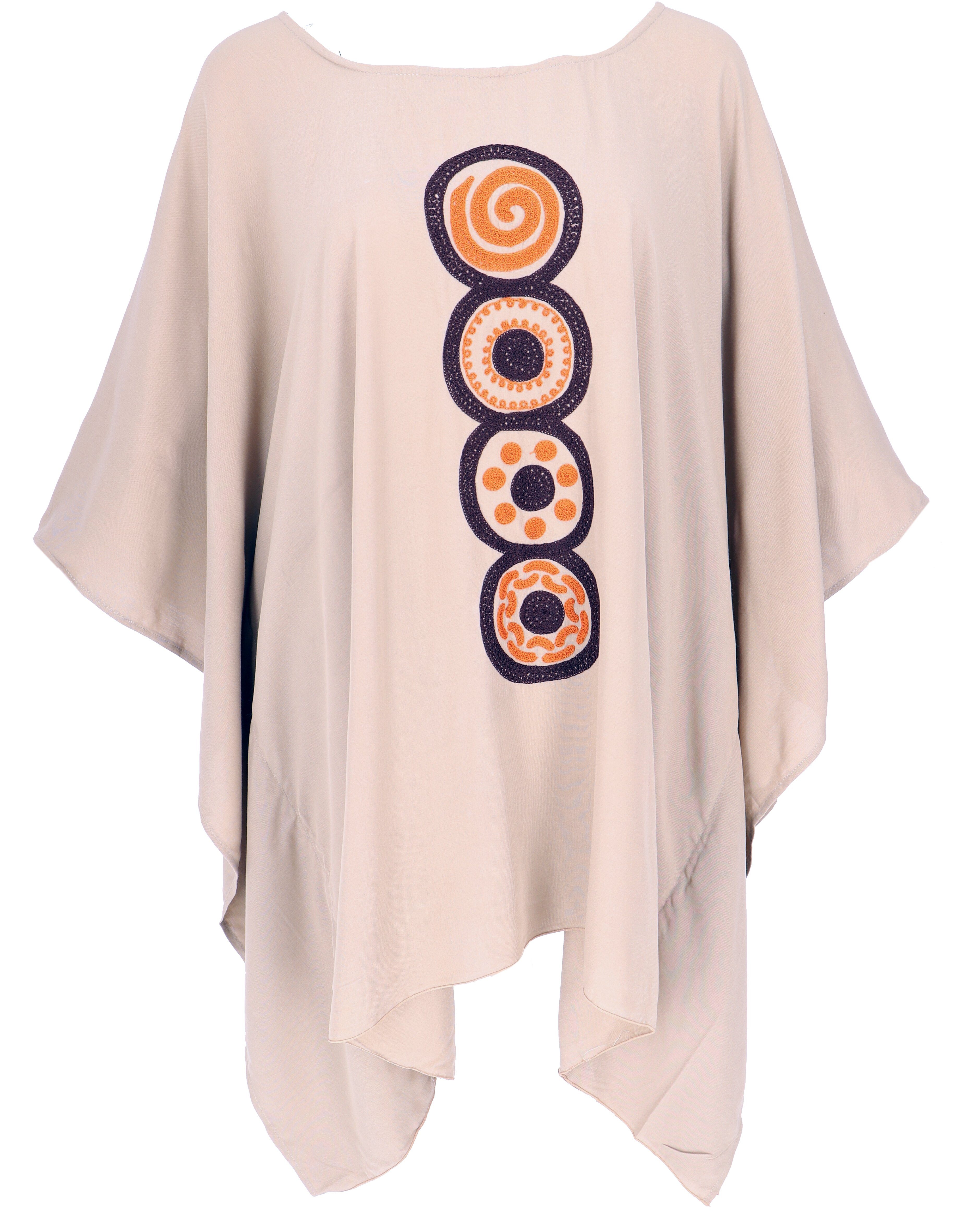 Guru-Shop Longbluse Bekleidung alternative Minikleid.. beige Ponchokleid, Hippie Besticktes