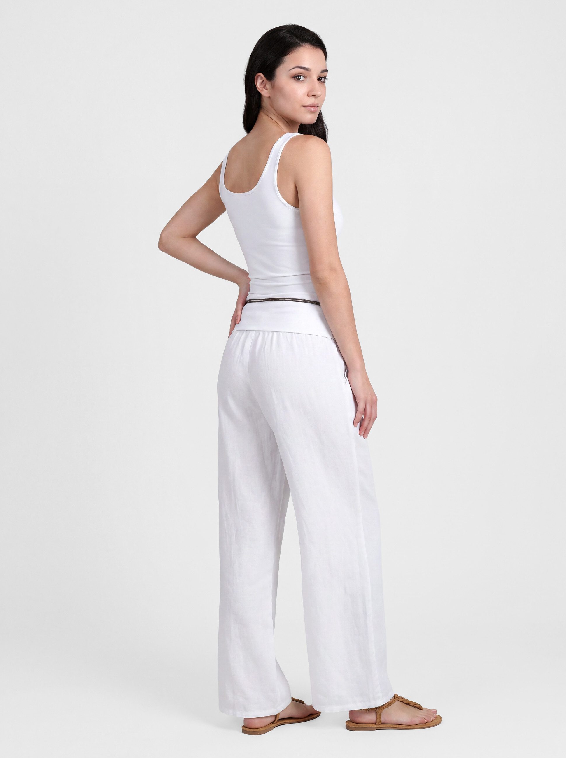 PEKIVESSA Leinenhose Wide-Leg Schlupfhose mit weitem Bein und Gürtel