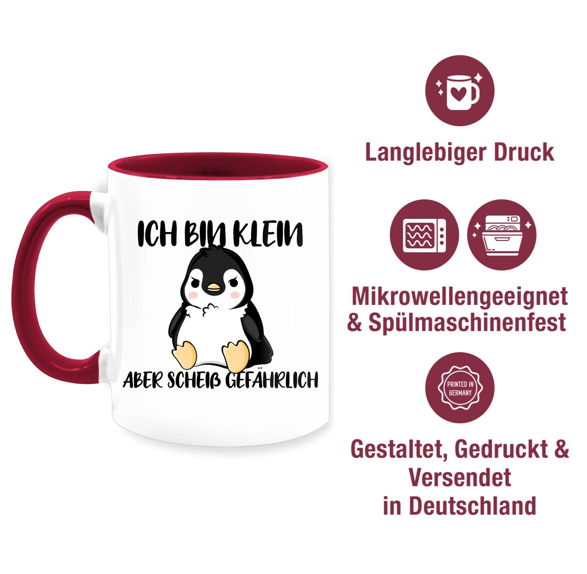 bin Sprüche Pinguin - S, 3 aber Keramik, klein scheiß Lustig Tasse Ich gefährlich Shirtracer Sprüche Bordeauxrot Kleine Statement